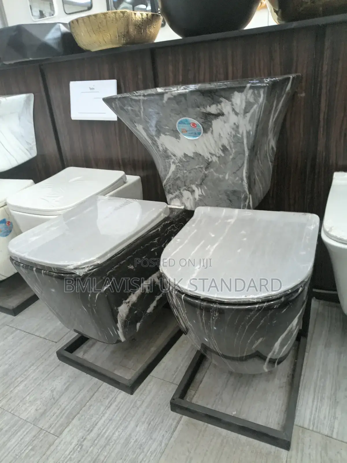 Black England Marble Design Water Closet With Hanging Basin
