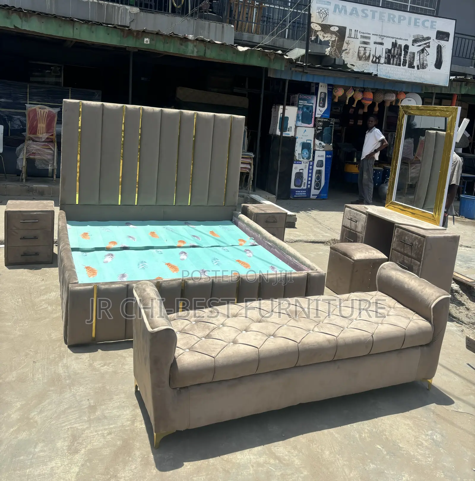 Spectacular Quality HDF 6 by 6 Upholstery Bed Frames Set With Drawers