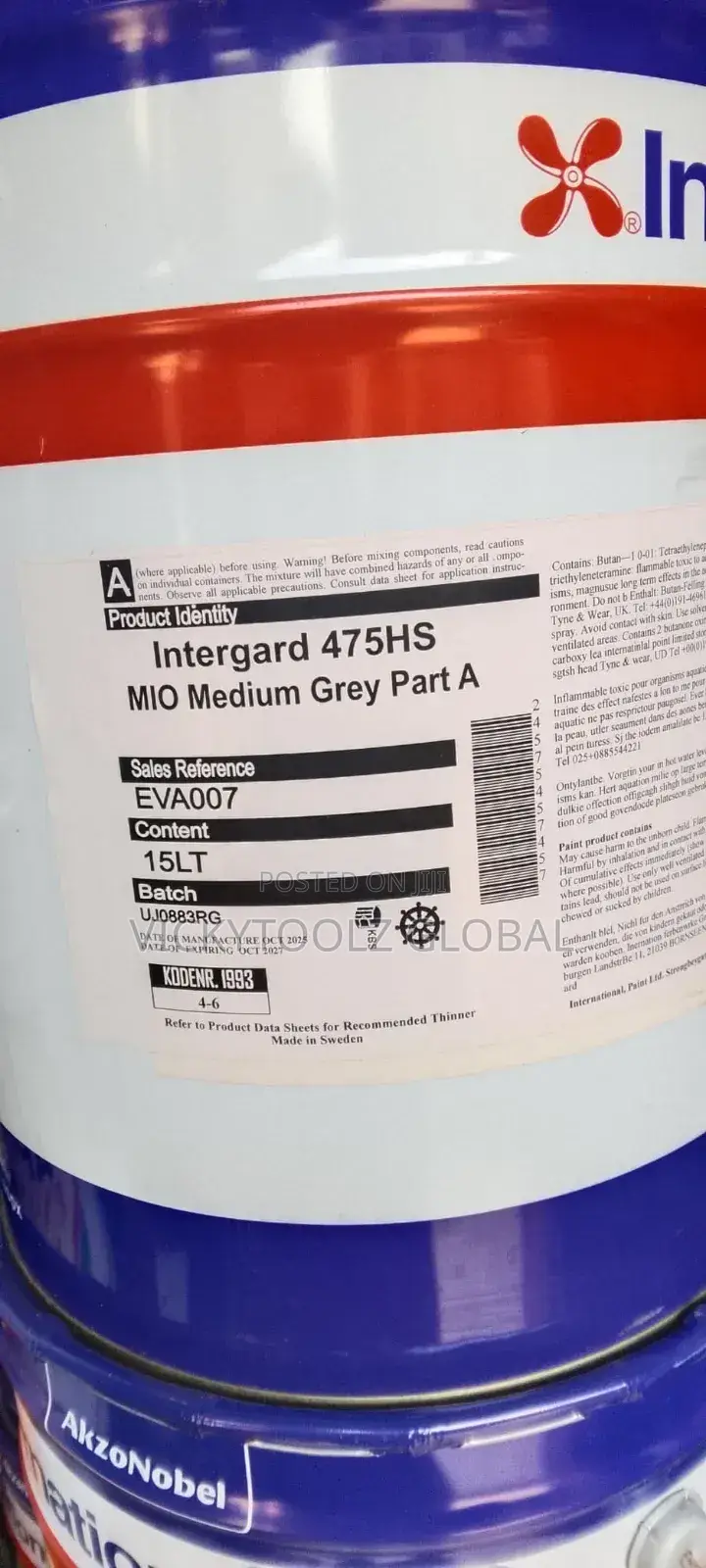 Intergard 475hs Mio Medium Grey a and B Polyurethane Paint