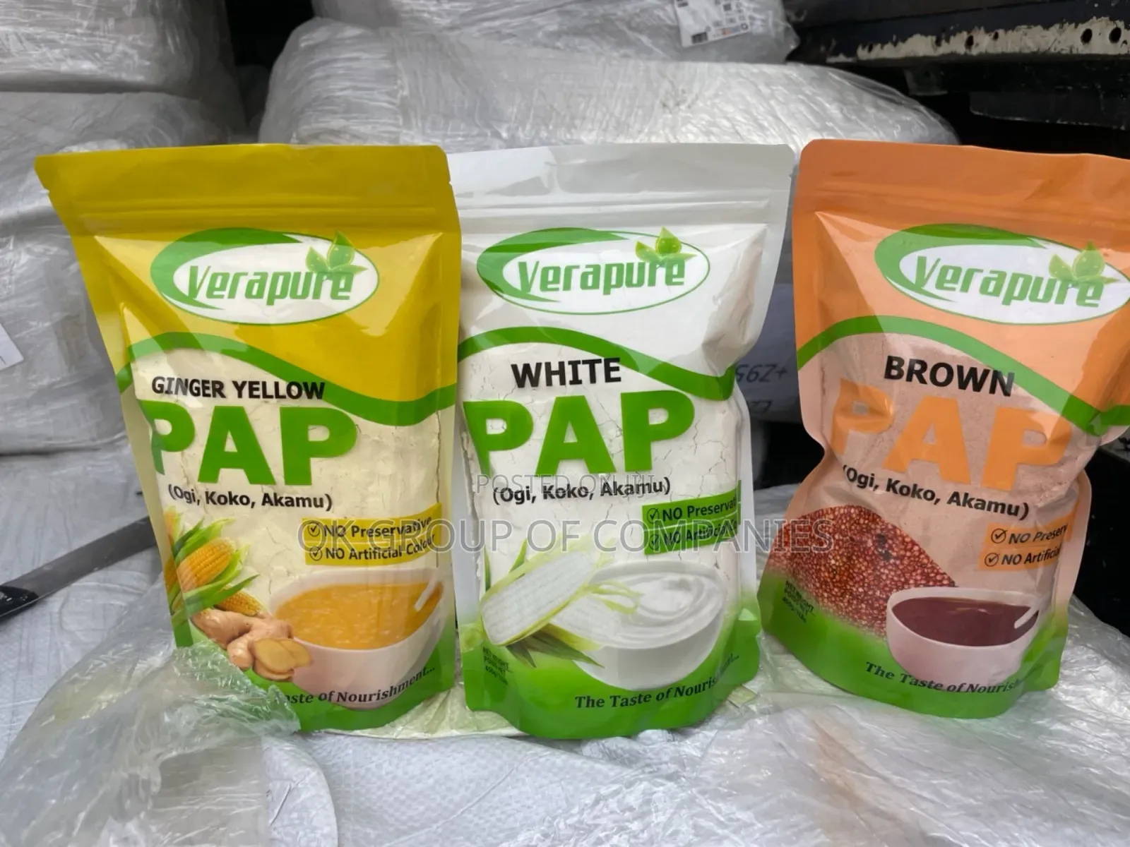 Sachet Yellow White and Guinea Corn Paps Packaging Printing in Lagos