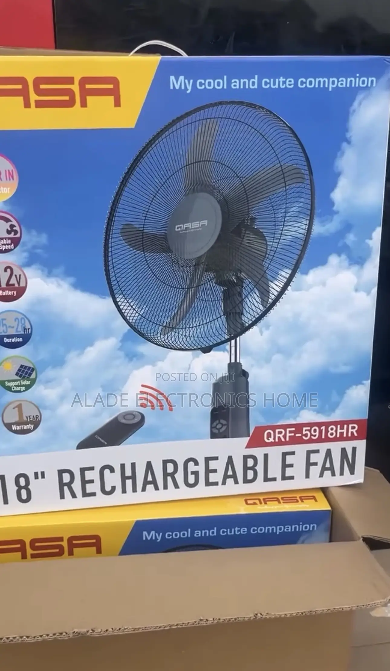 Qasa Rechargeable Standing Fan 18”” 2yrs Warranty