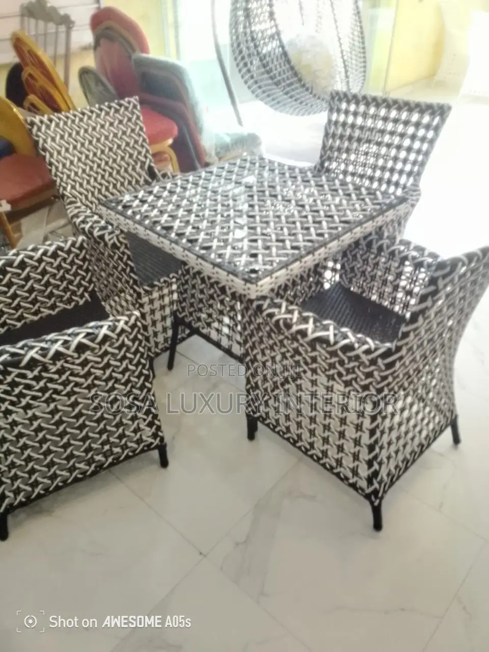 Rattan Table and 4 Chair Set