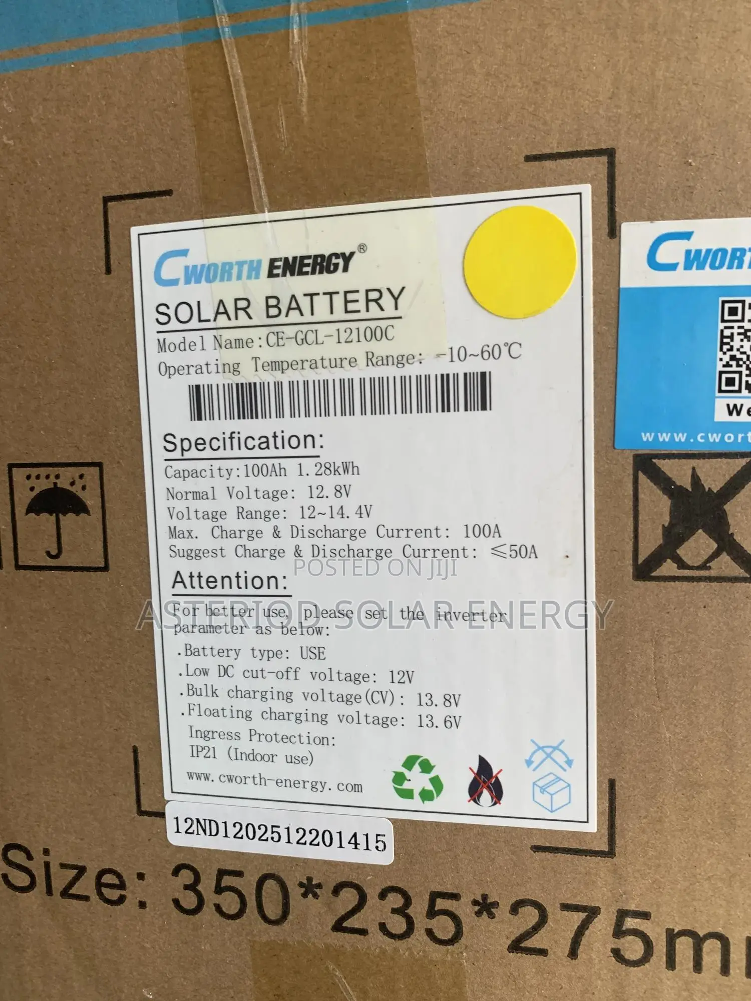 1.28kwh 100ahm 12v Cworth Lithium Battery