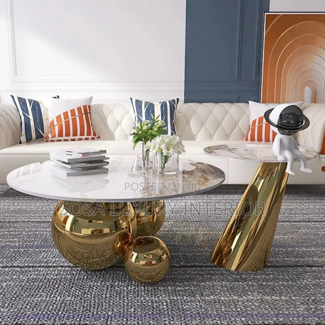 Centre and Side Table Set With Gold Stand