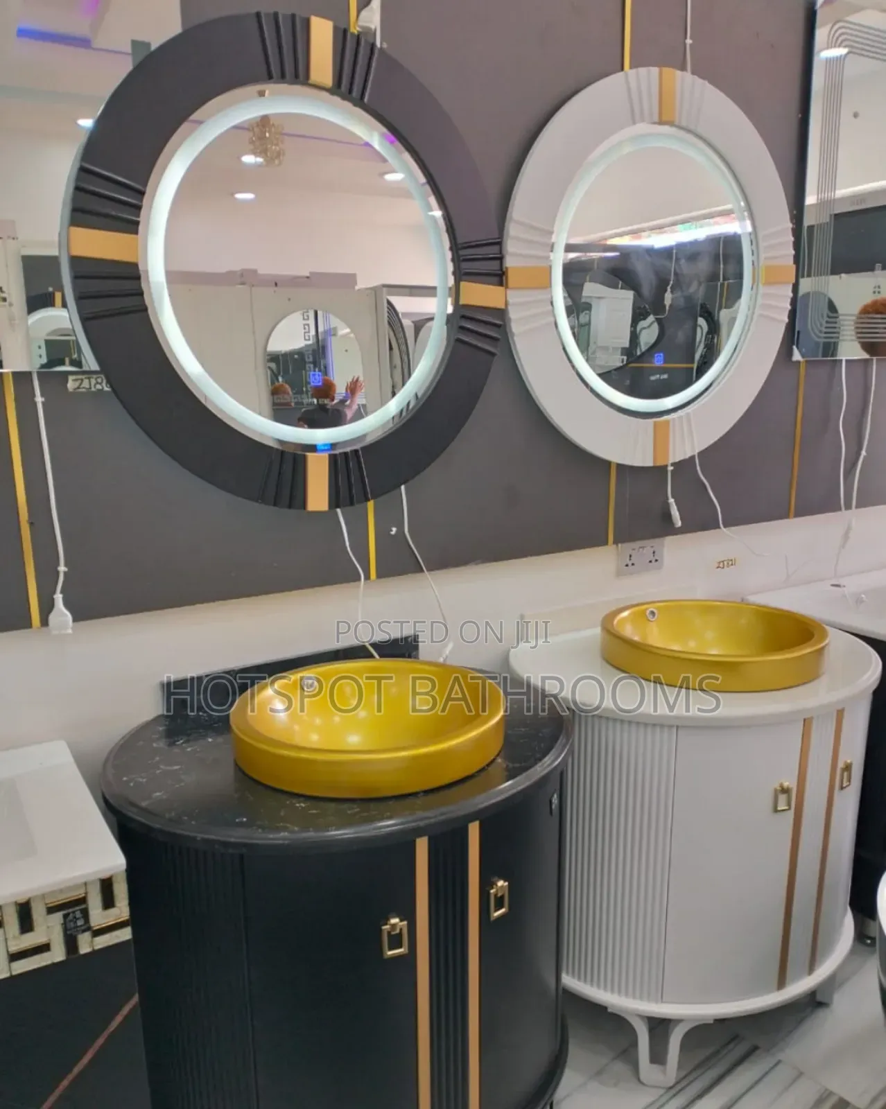 Luxury Bathroom Cabinet Set With Led Mirror (Black Gold)