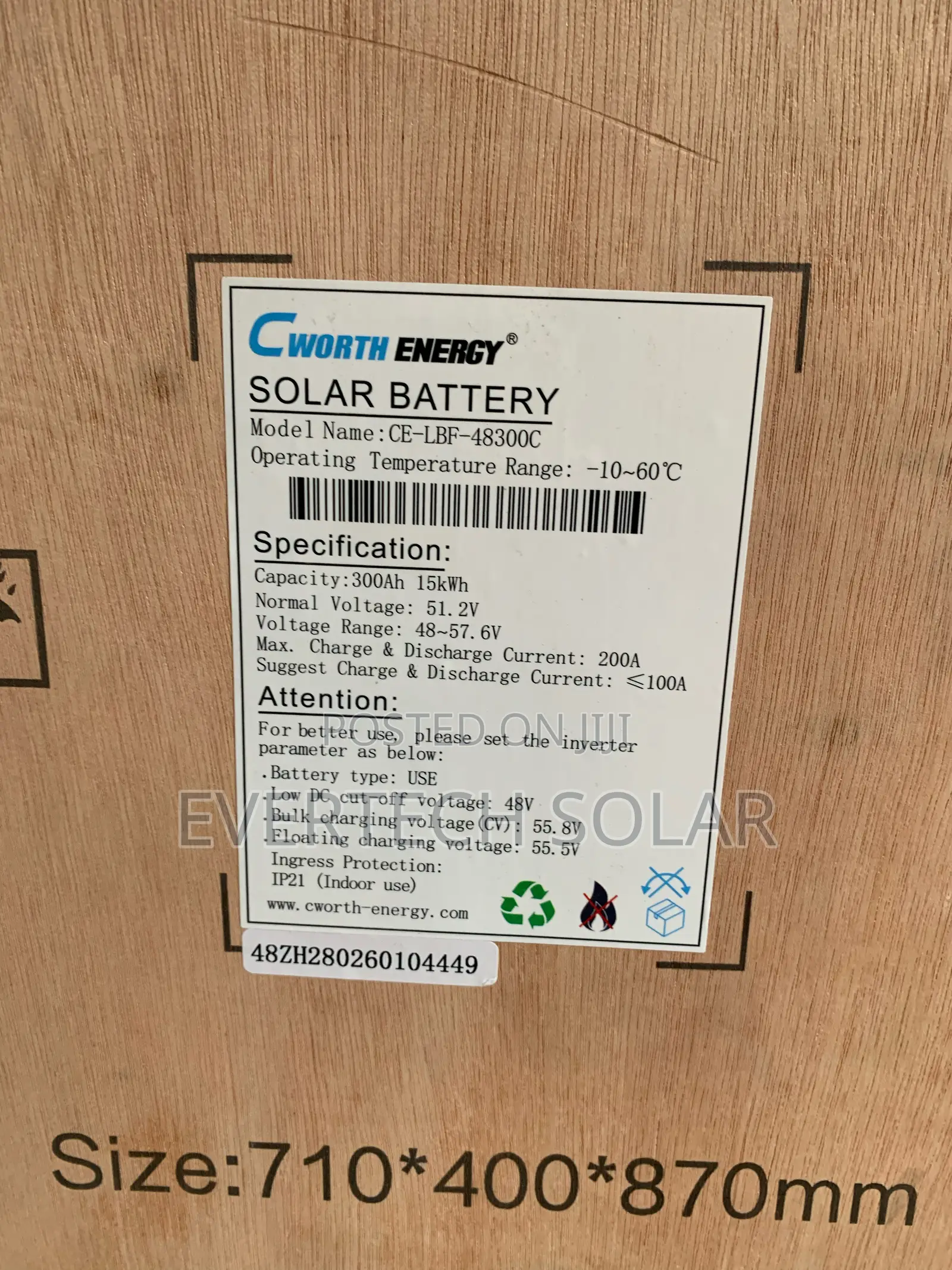 15kwhs 48v Cworth Energy Lithium Battery 300a With Smart BMS
