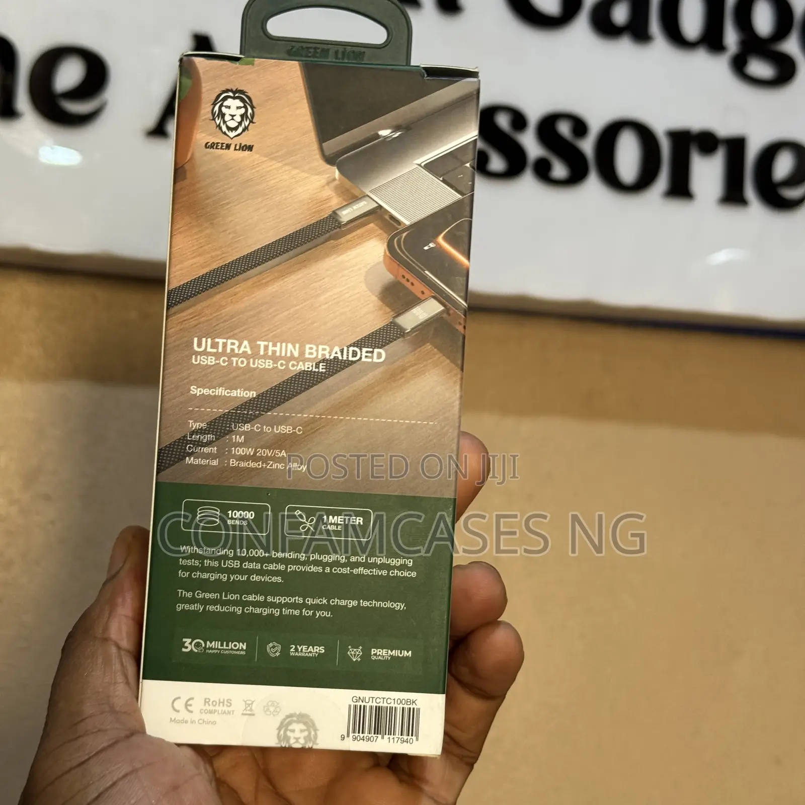Green Lion 100w Braided Type C to C Laptop Fast Charging Cable Cord
