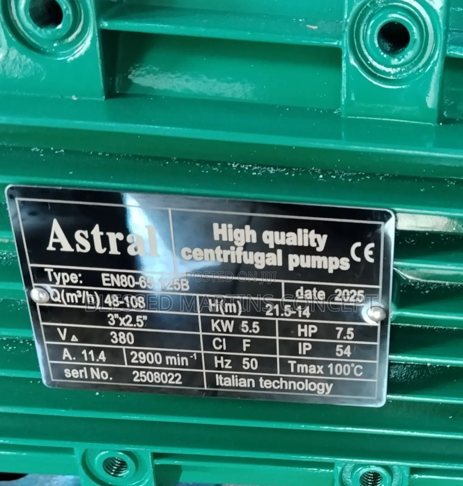 7.5hp High Quality Centrifugal Pump.Brand:Astral. 100% Copper Coil