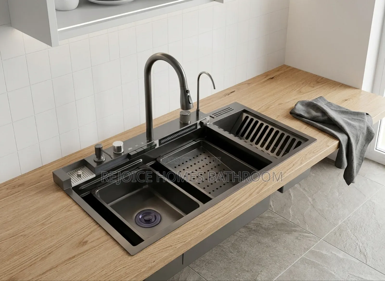 Luxury Multifunctional Smart Kitchen Waterfall Sink With Plate Rack