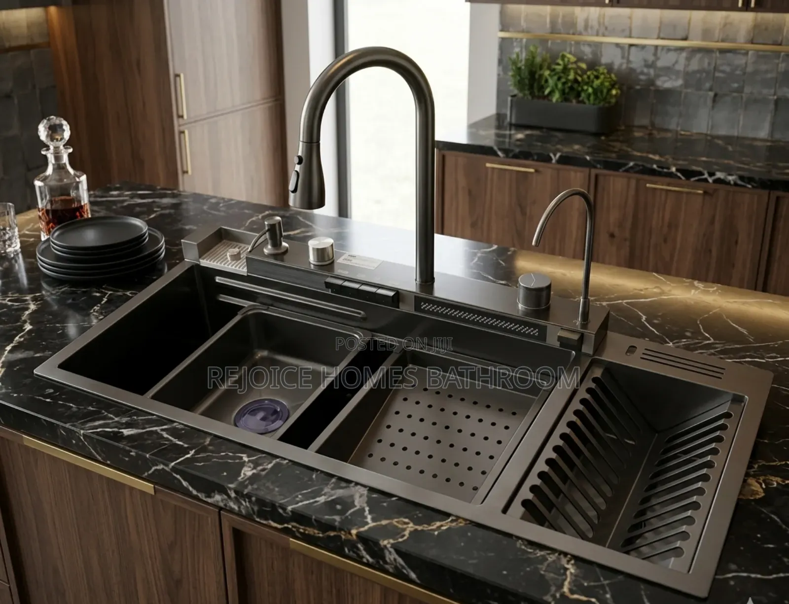 Luxury Multifunctional Smart Kitchen Waterfall Sink With Plate Rack