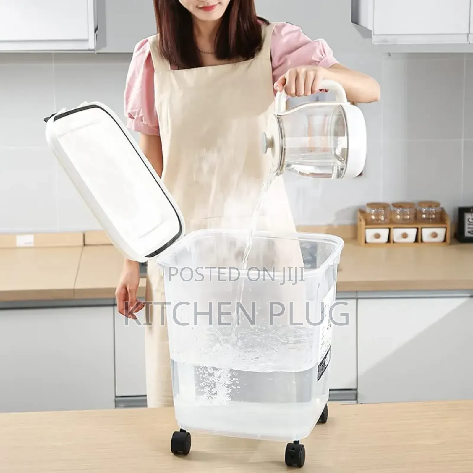 25kg Rice Storage Bin With Wheels And Measuring Cup