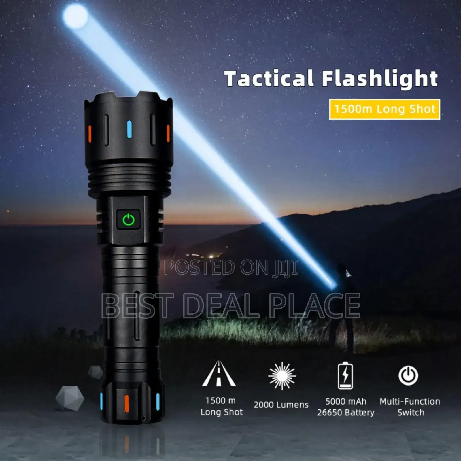 Super Bright Rechargeable Flashlight – 1500m Long Range + Power Bank