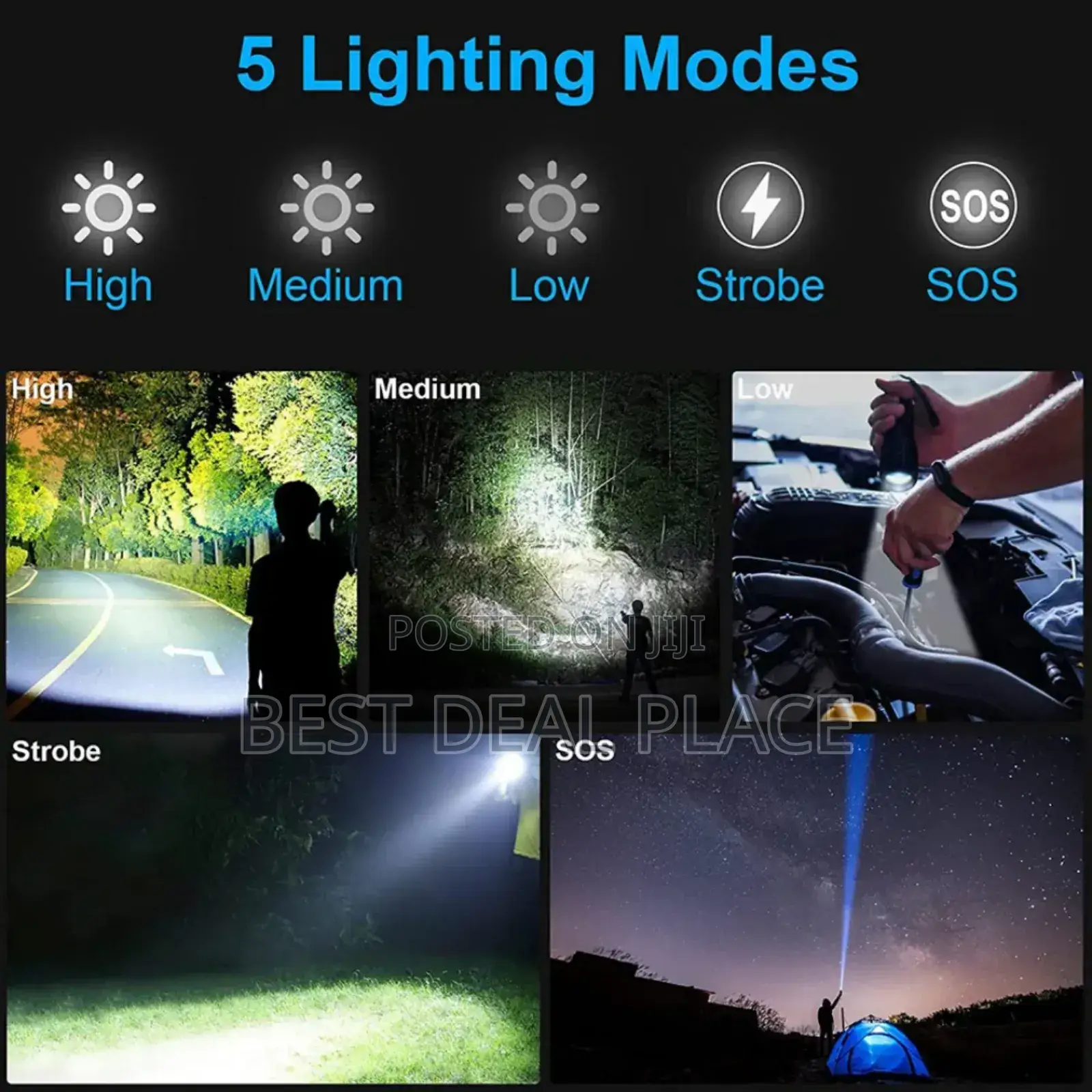 Super Bright Rechargeable Flashlight – 1500m Long Range + Power Bank