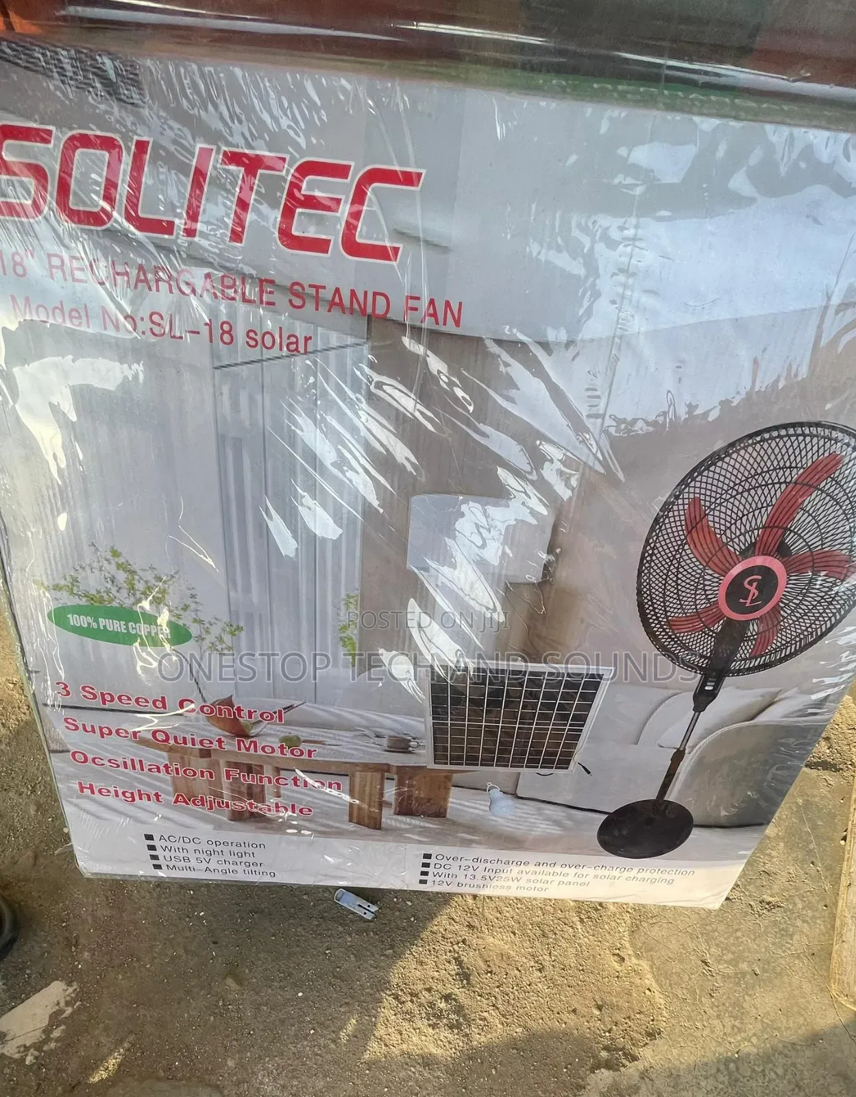 Solitec 18" Rechargeable Solar Stand Fan - Dual Charging Usb Port