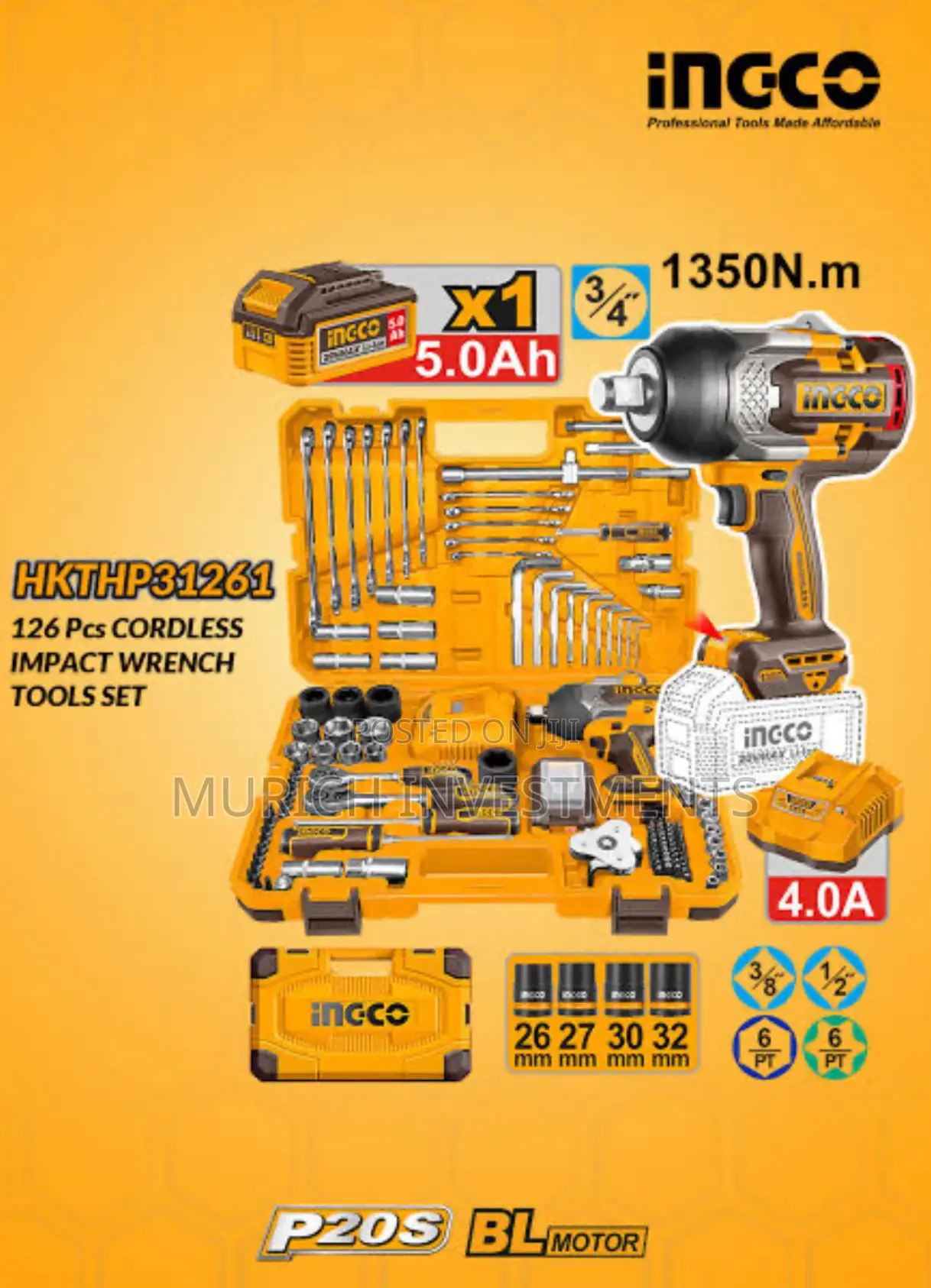 Ingci Hkthp31261 - 126 Pcs Cordless Impact Wrench Tools Set