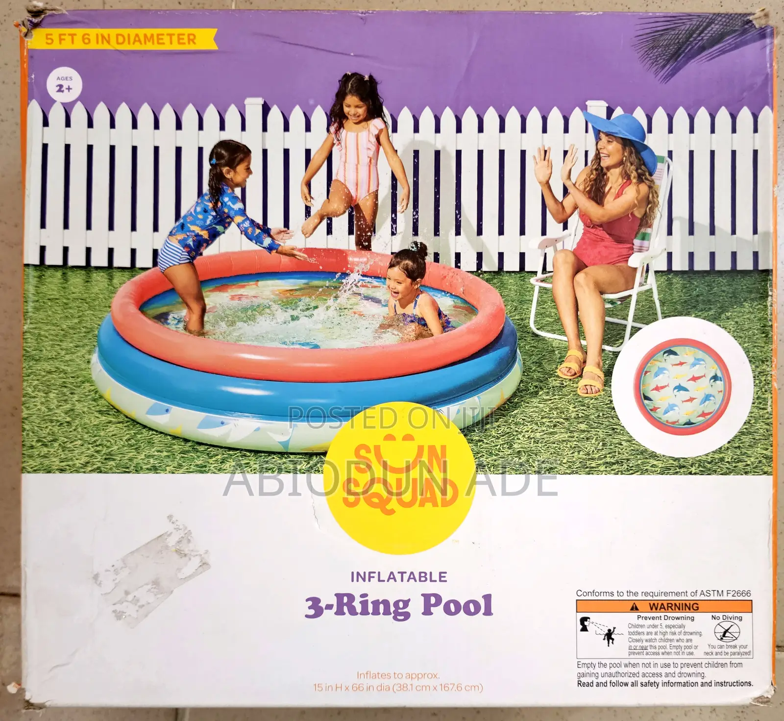 Sun Squad Inflatable 3-ring Pool – 5ft 6in (Family Size)