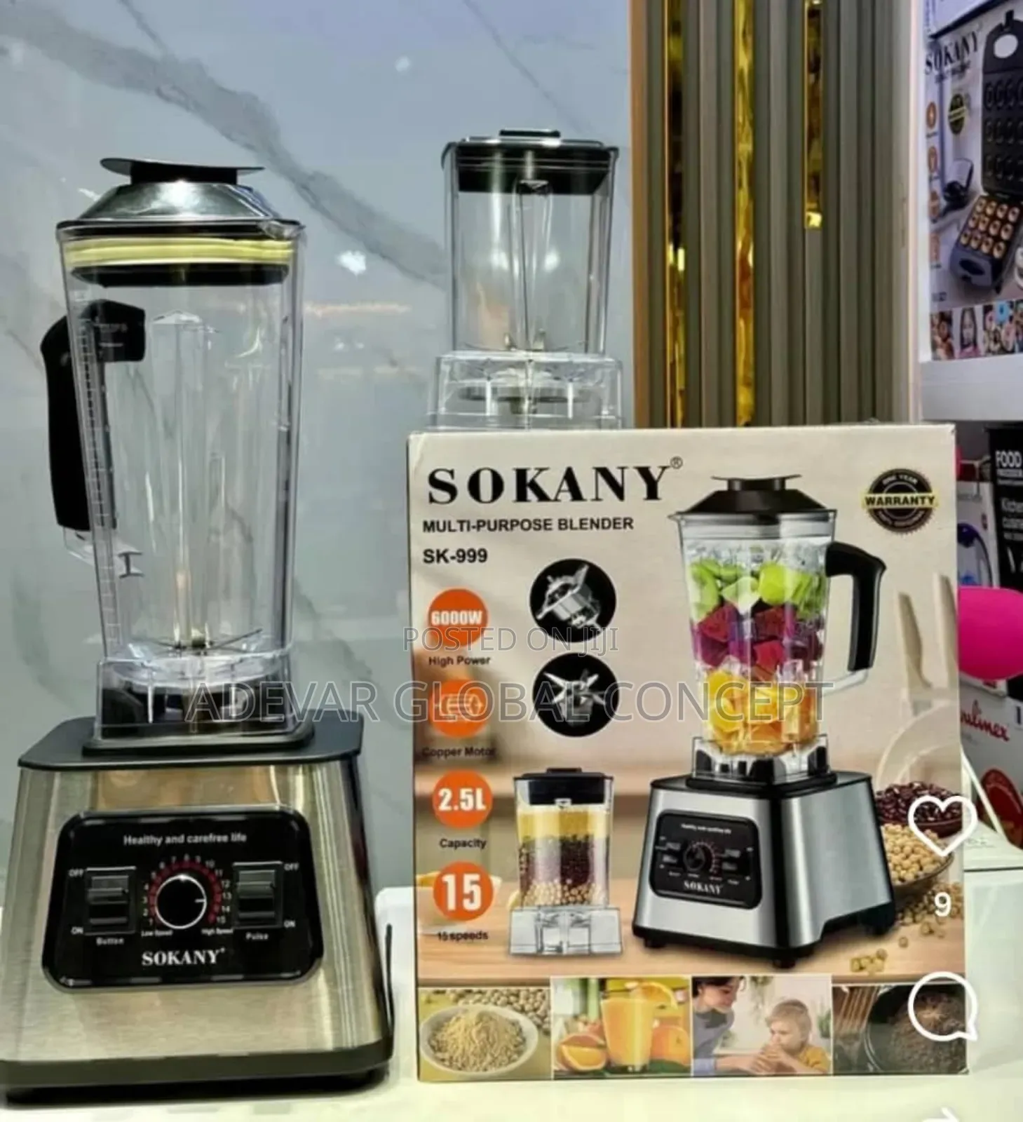 2in1 Sokany Blender Grinder - 2.5l 6000w High Power