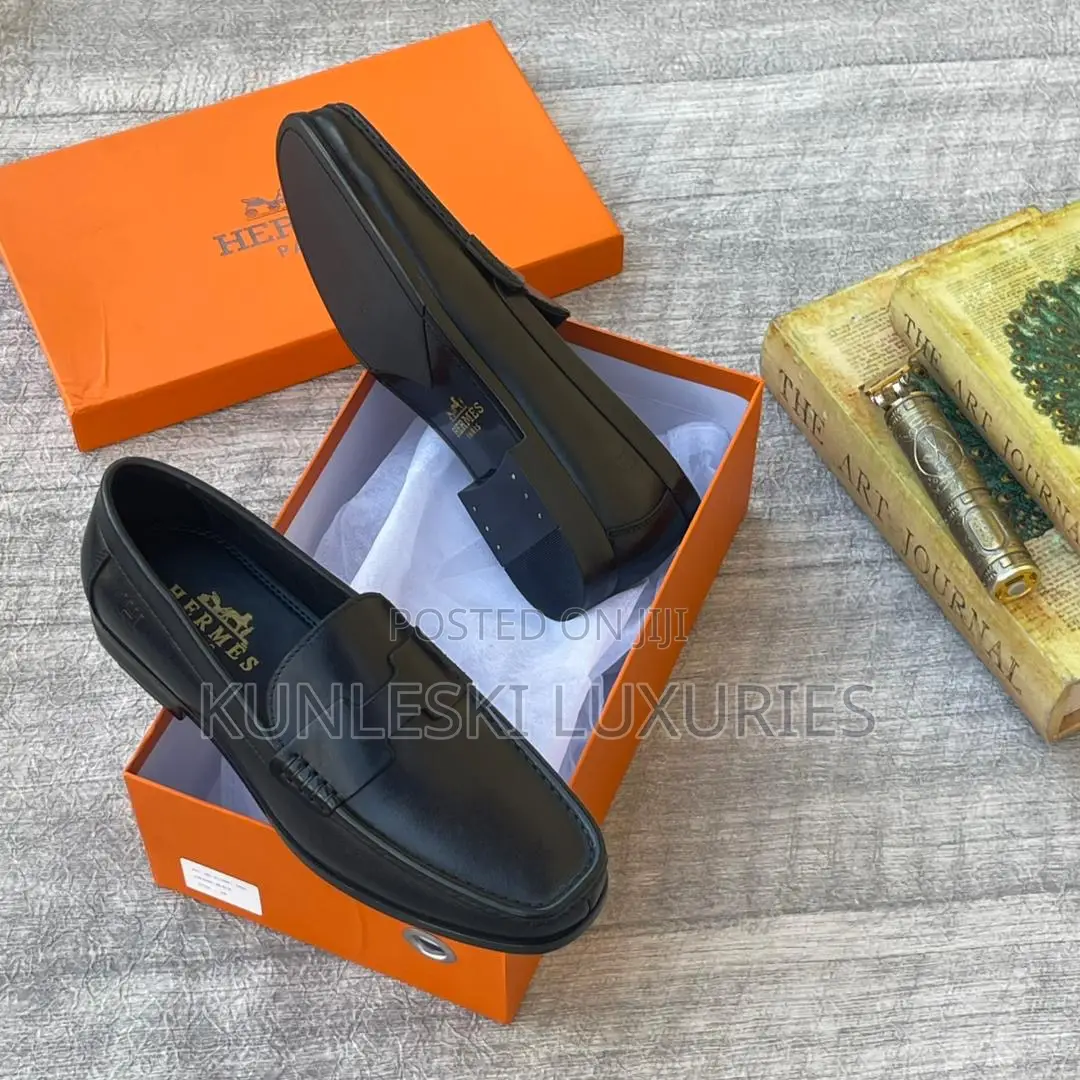 Original Hermes Black Loafers Shoes for Men