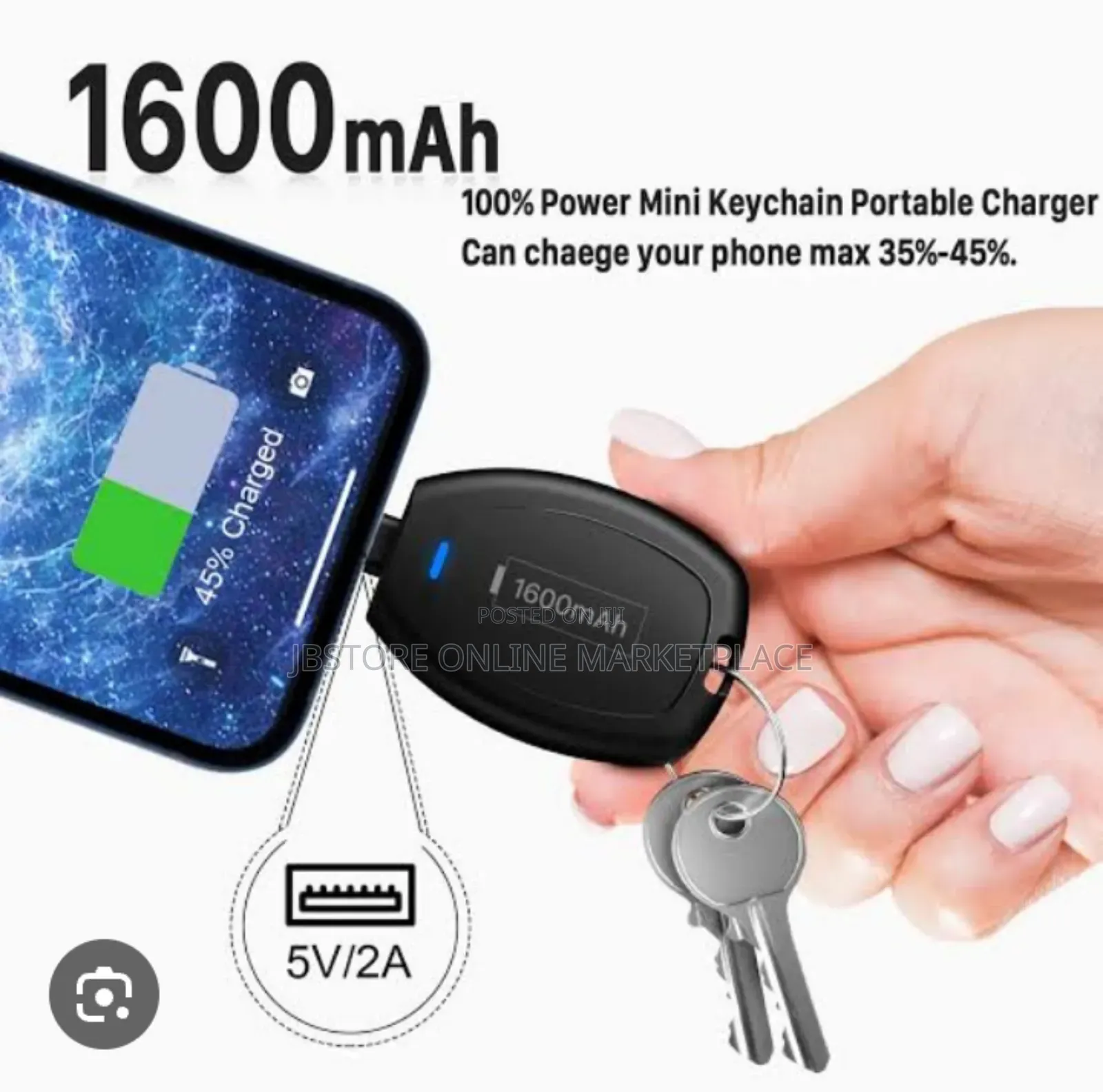 Mini Portable Key Holder Power Bank 1600mah Capacity