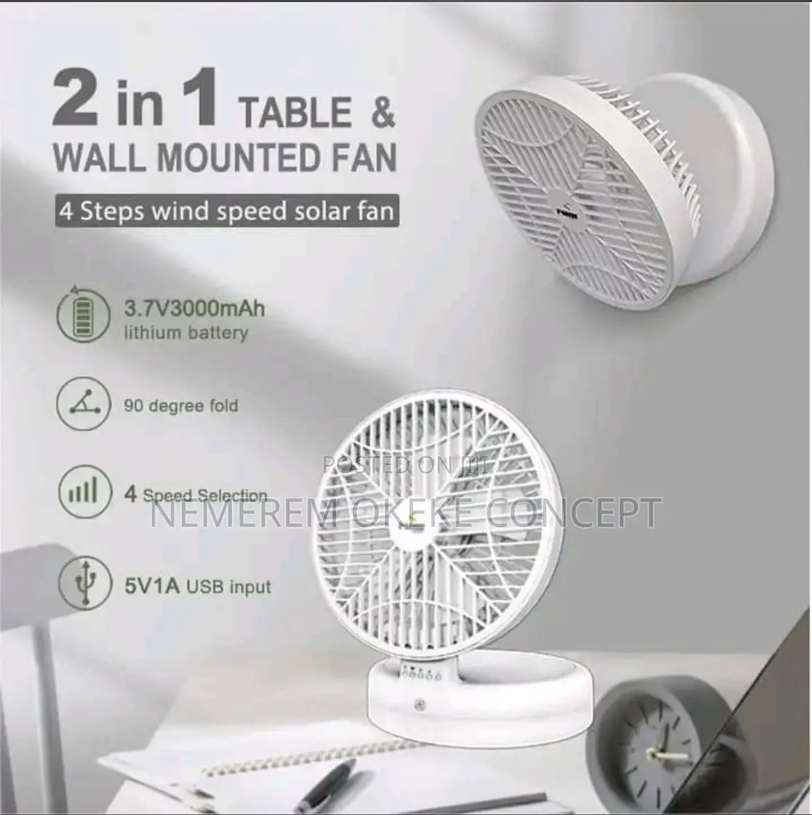 Iwin 2 in 1 Table and Wall Mounted Fan