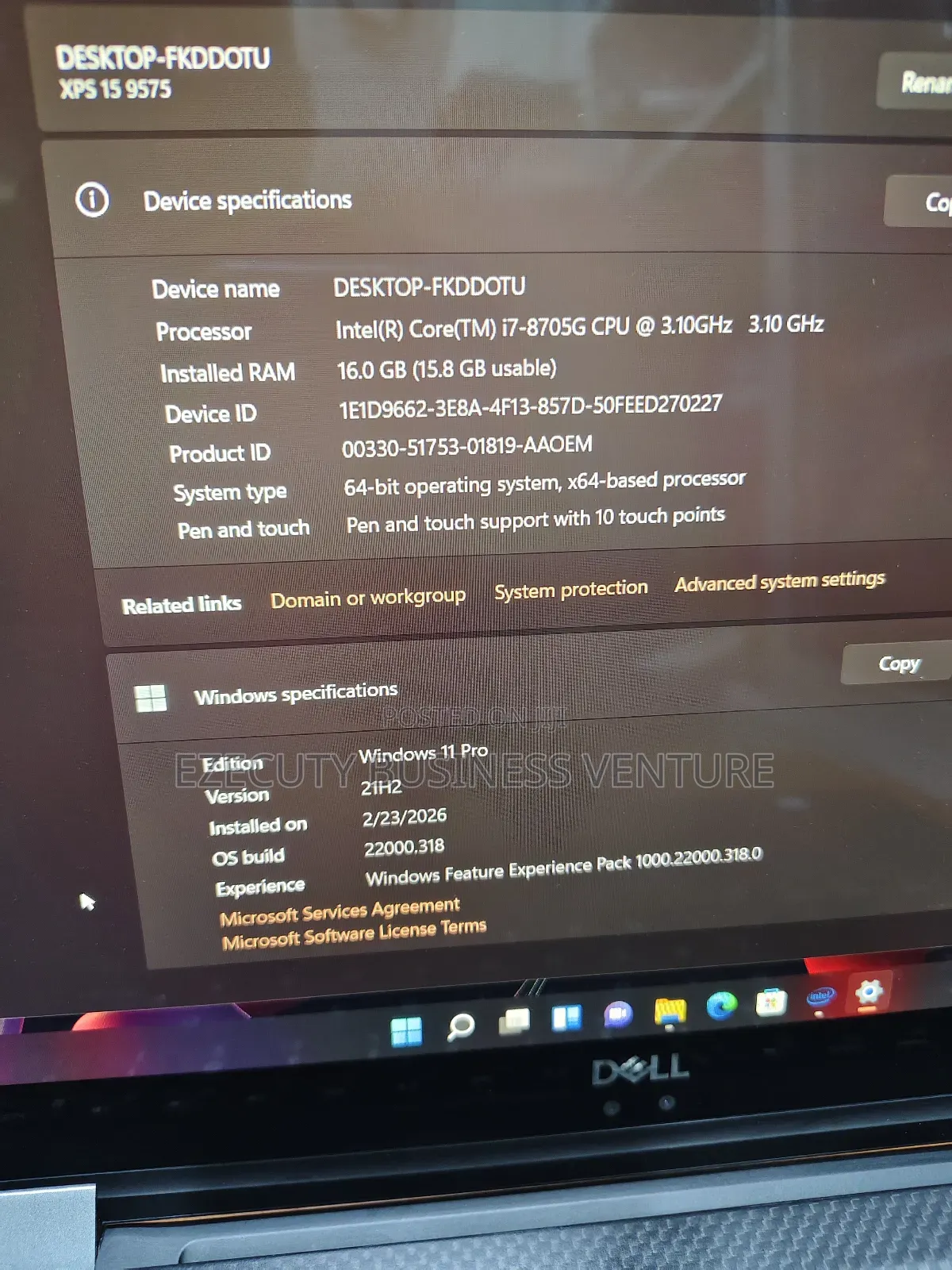 Laptop Dell XPS 15 16GB Intel Core i7 SSD 512GB