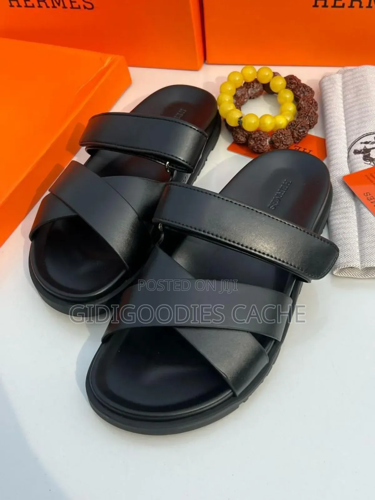 Hermes Cross-Velcro Men's Slippers Size 40-46