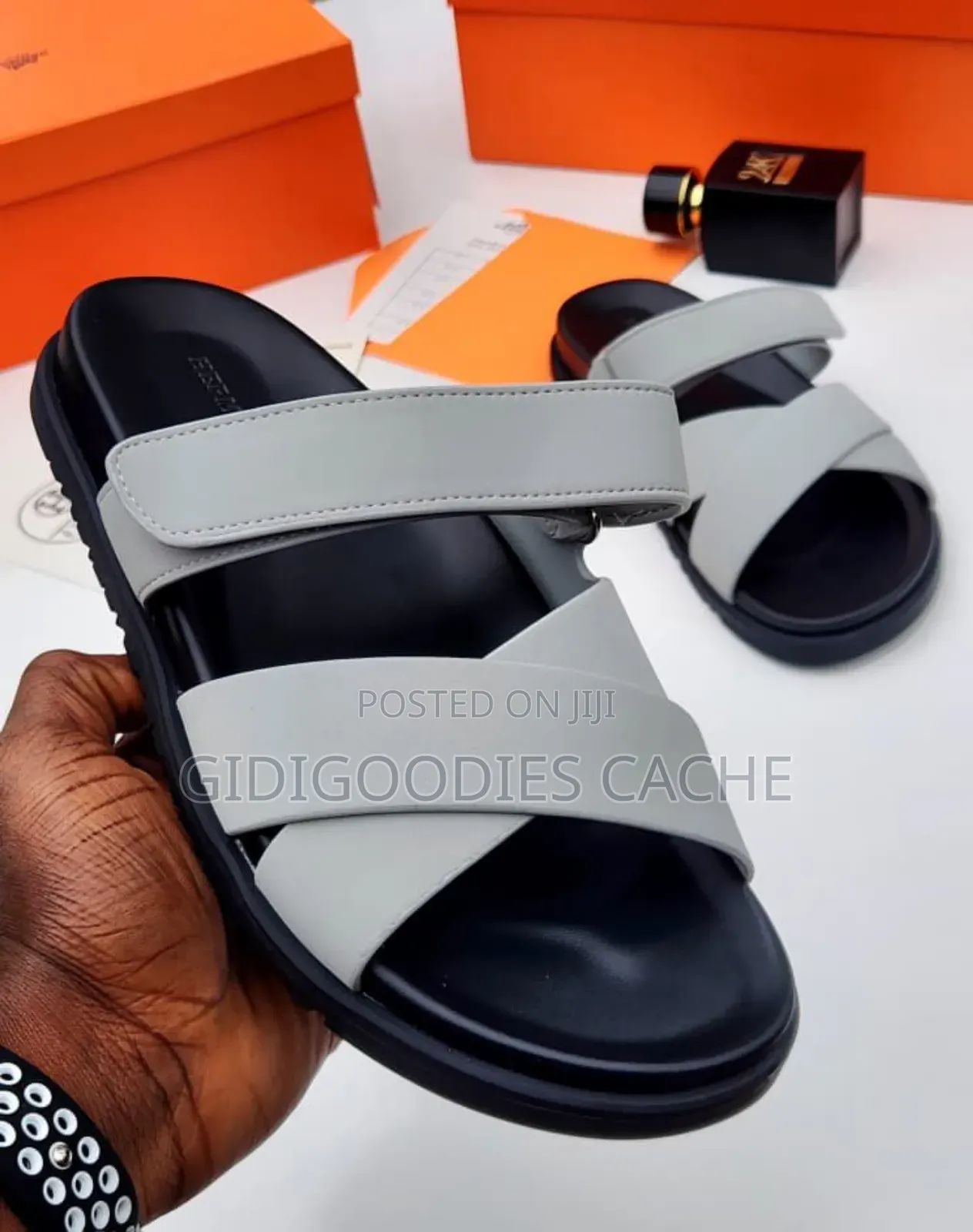Hermes Cross-Velcro Men's Slippers Size 40-46