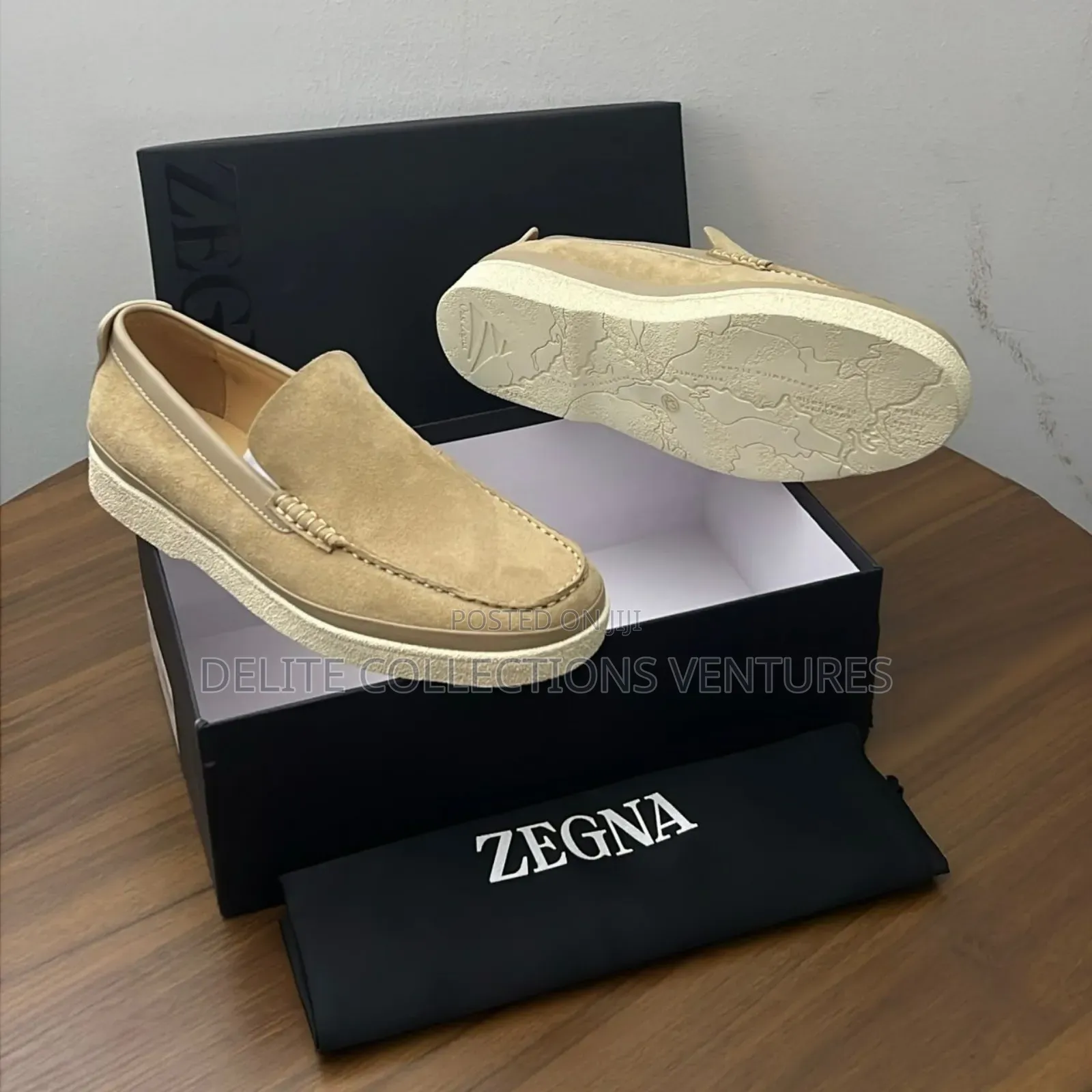 *Zegna Men’S Suede Apricot Loafers Available in Store*