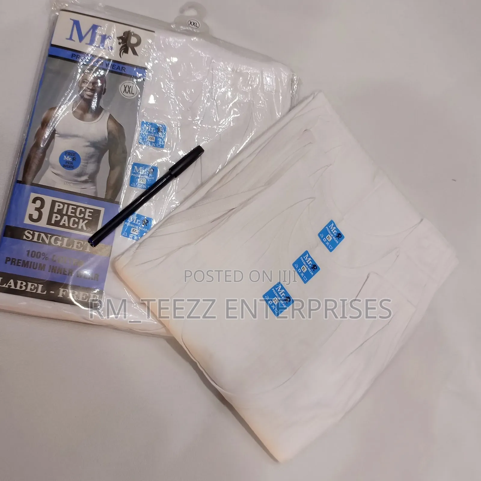 3in1 Mr. R Premium Wear Men's Striped White Singlet