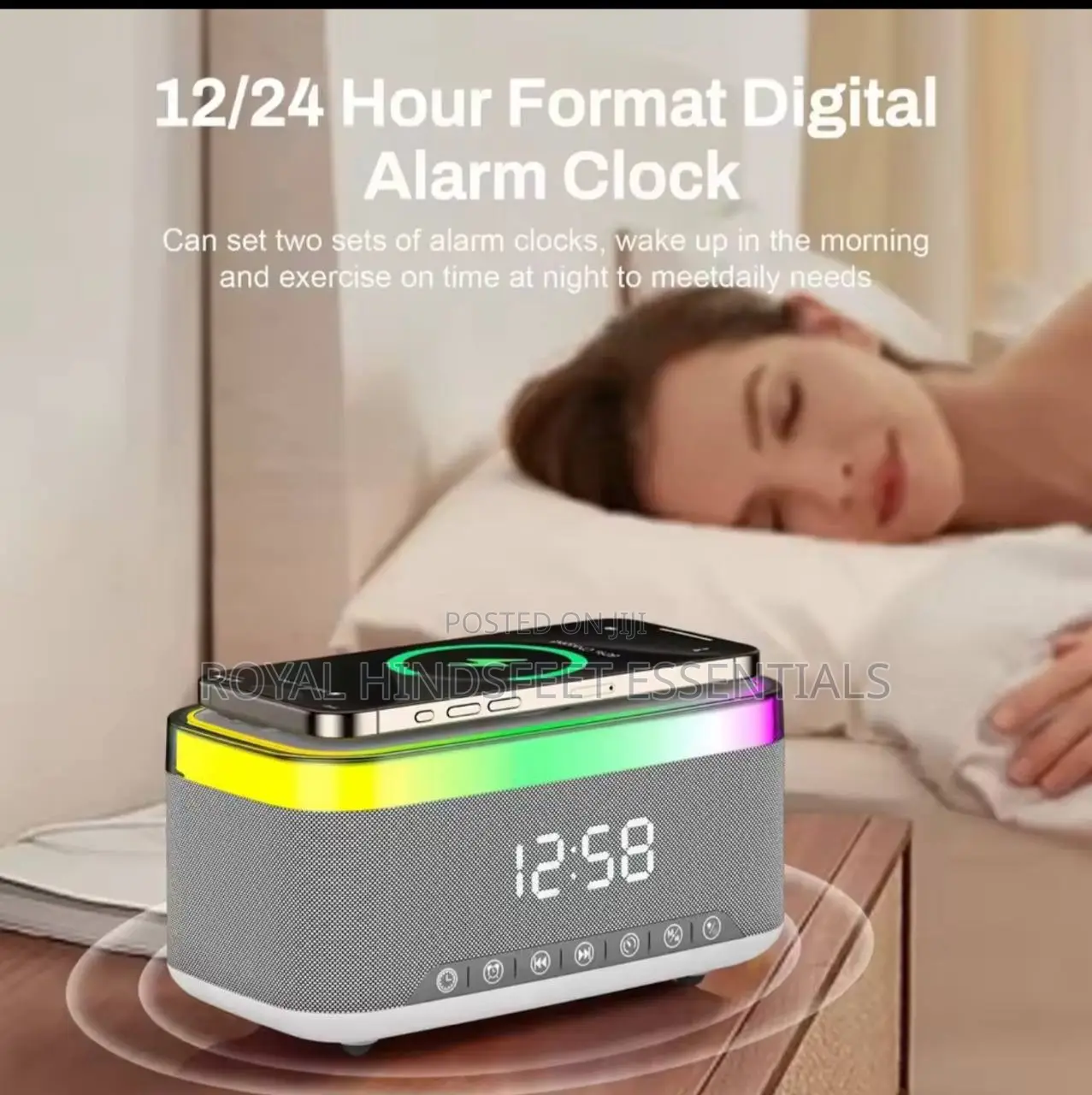 6-in-1bluetooth Speaker 60w Wireless Charger Bedhead Night Light Alar