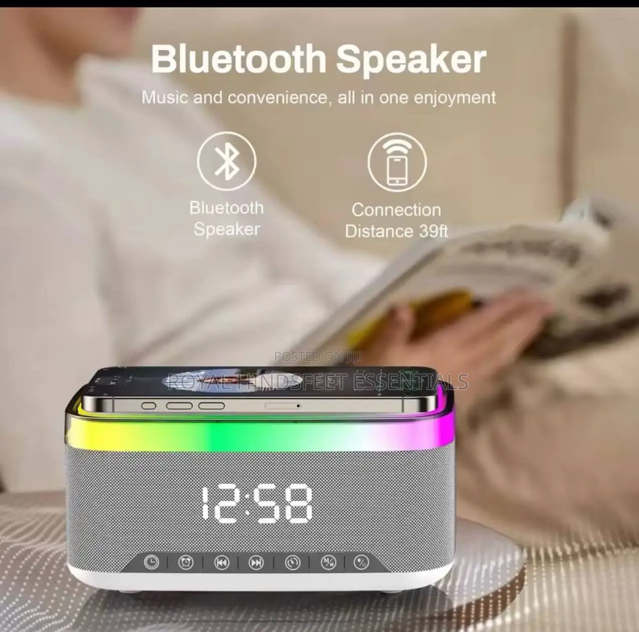 6-in-1bluetooth Speaker 60w Wireless Charger Bedhead Night Light Alar