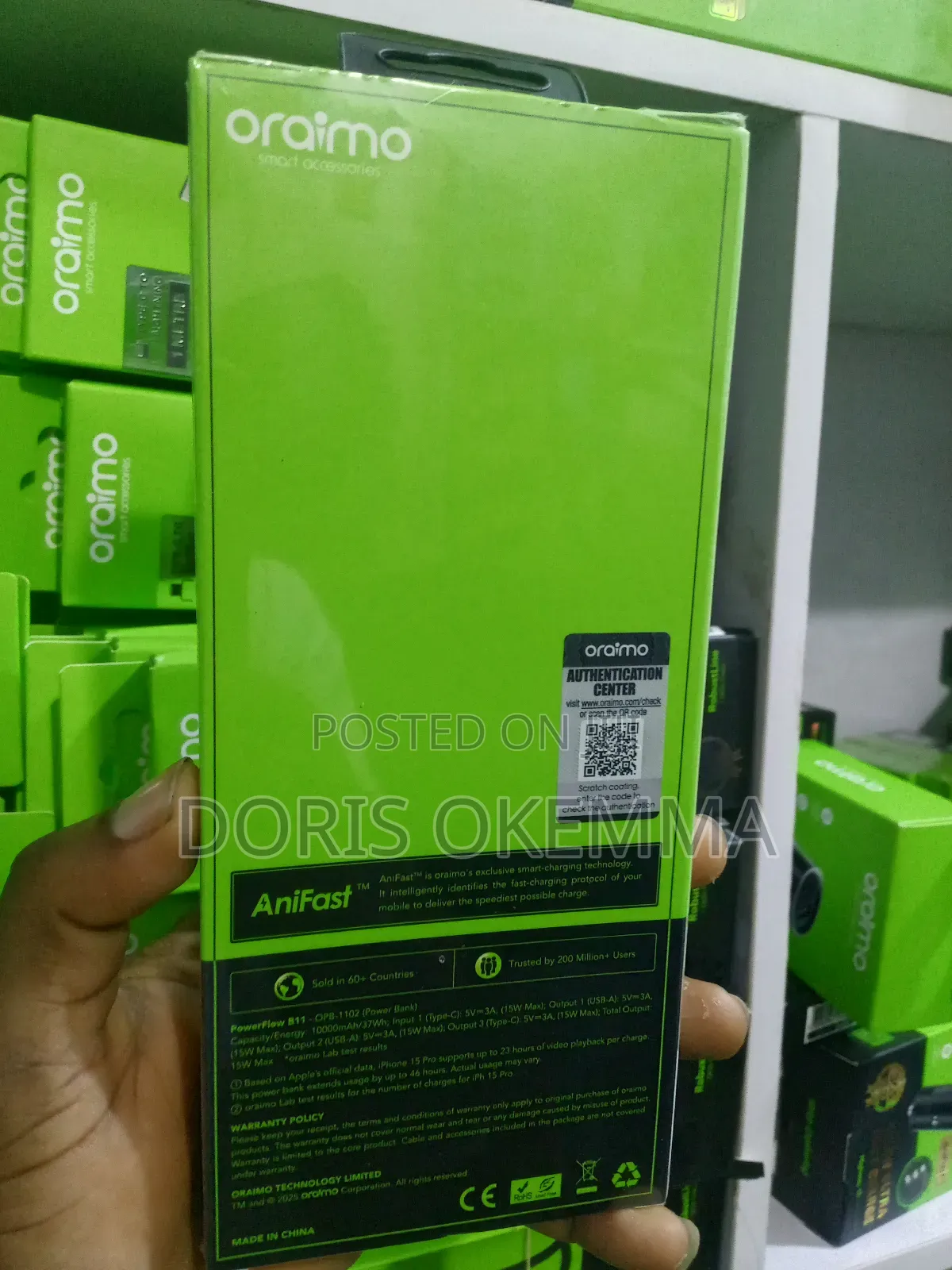 Oraimo Powerflow B11 10000mah Power Bank (15w Fast Charging)