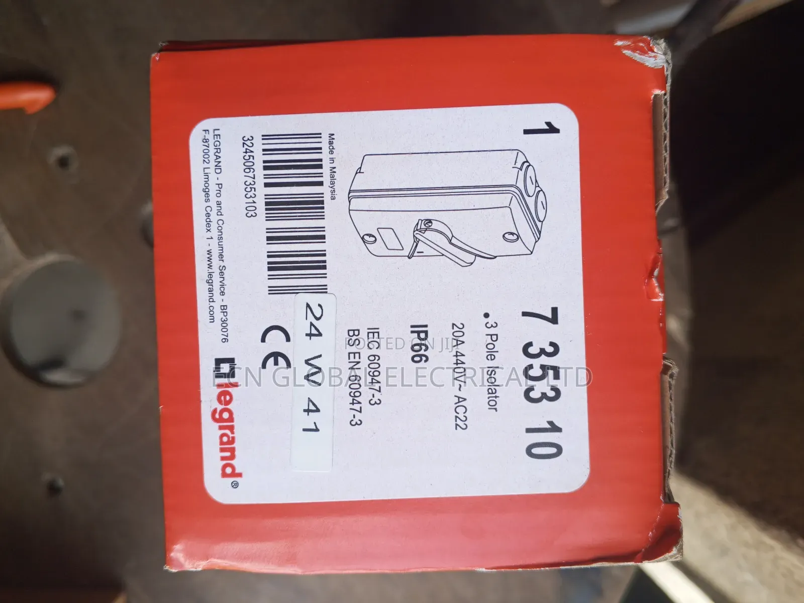Legrand 3-Pole Isolator Switch 20a 440v Ip66 – Model 7 353 10.