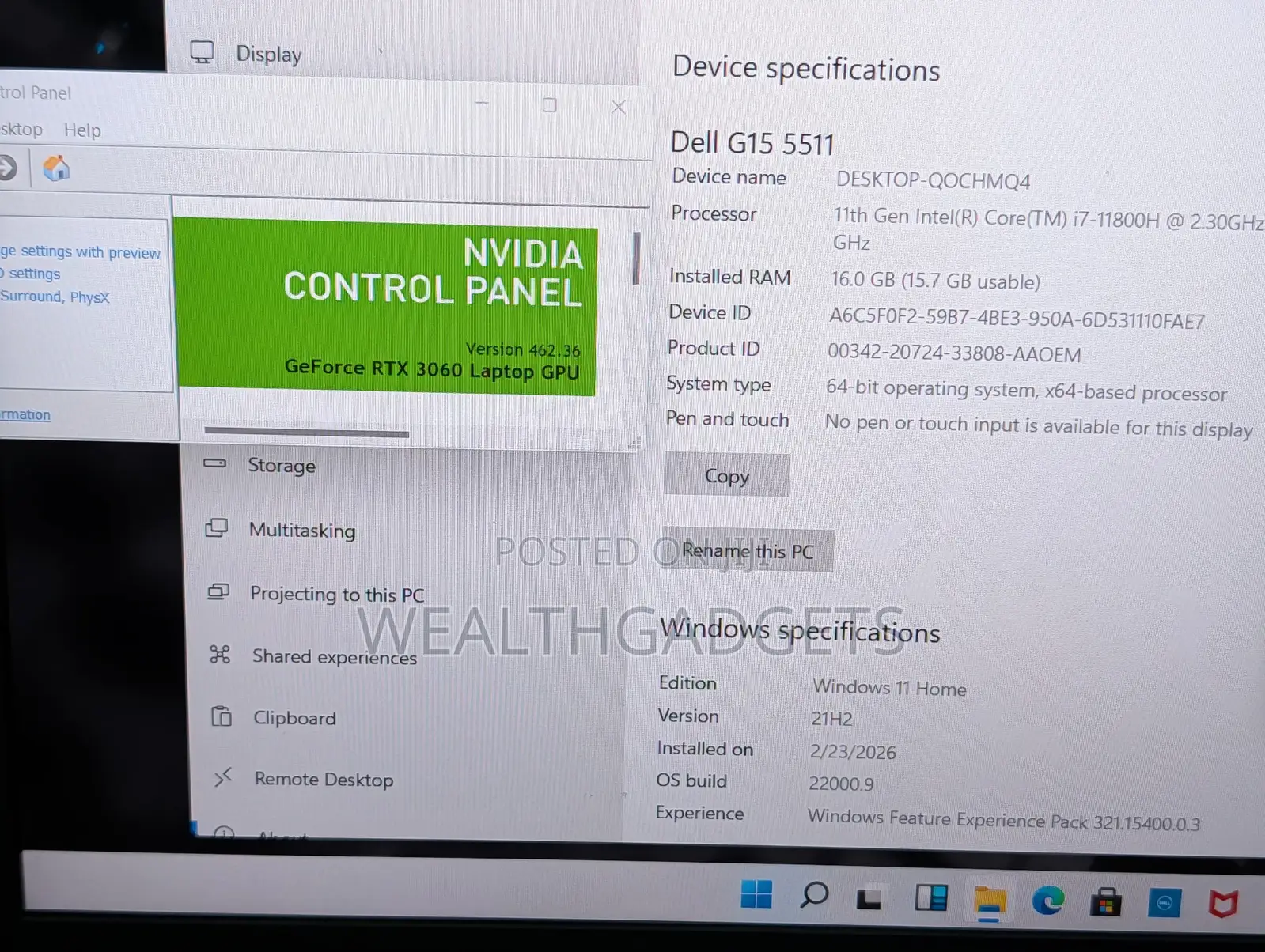 Laptop Dell G15 5511 16GB Intel Core i7 SSD 1T