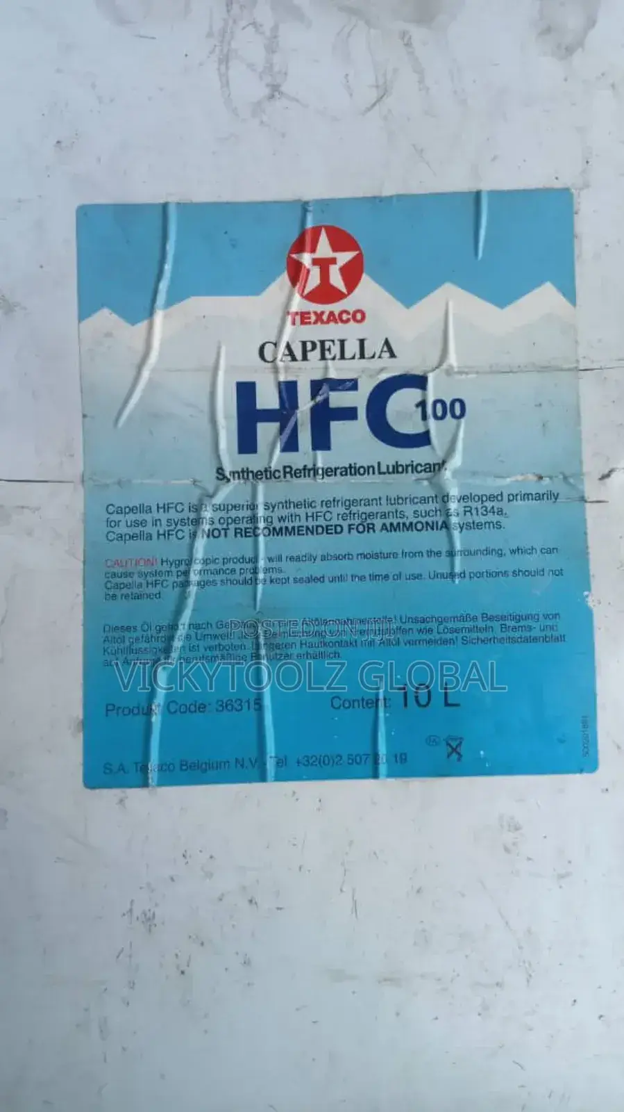 Texaco Capella HFC 100 Synthetic Refrigeration Oil 10litres