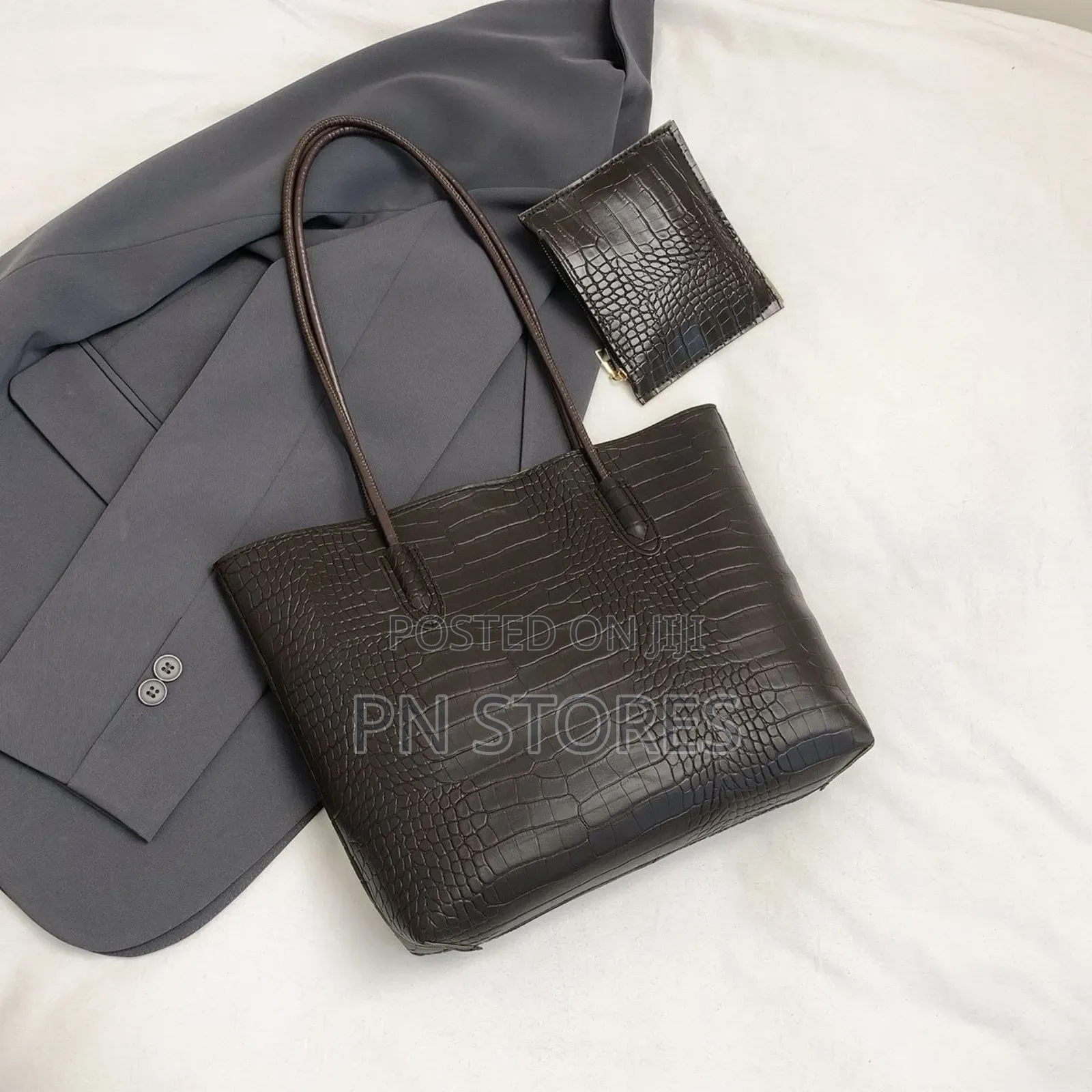 Crocodile Embossed Shoulder Tote Bag With Inner Pouch