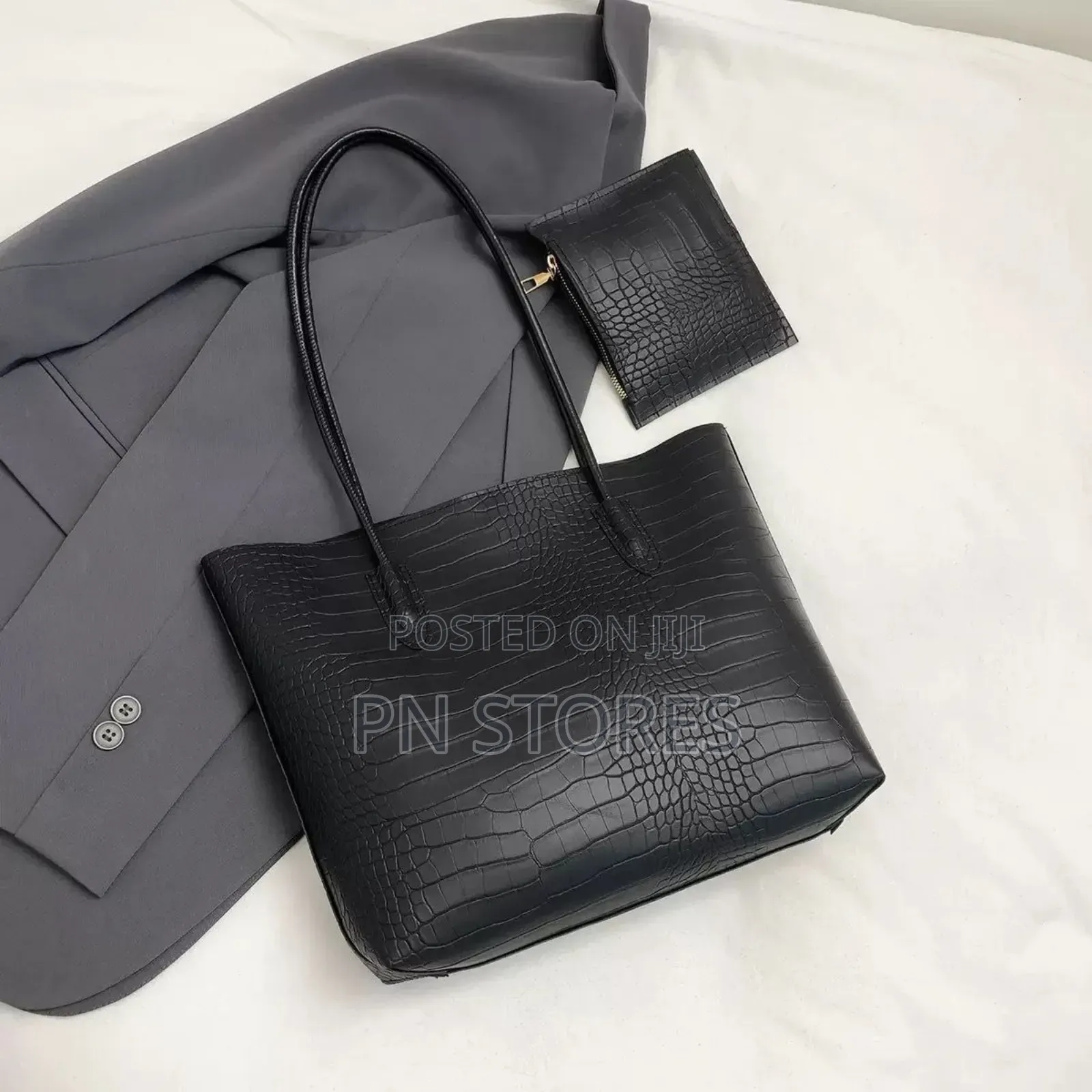 Crocodile Embossed Shoulder Tote Bag With Inner Pouch