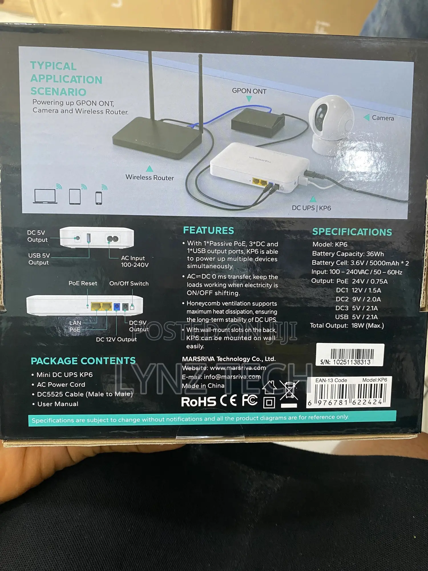 Marsriva Smart Mini Dc Ups 36wh 3.6 v/10000mah