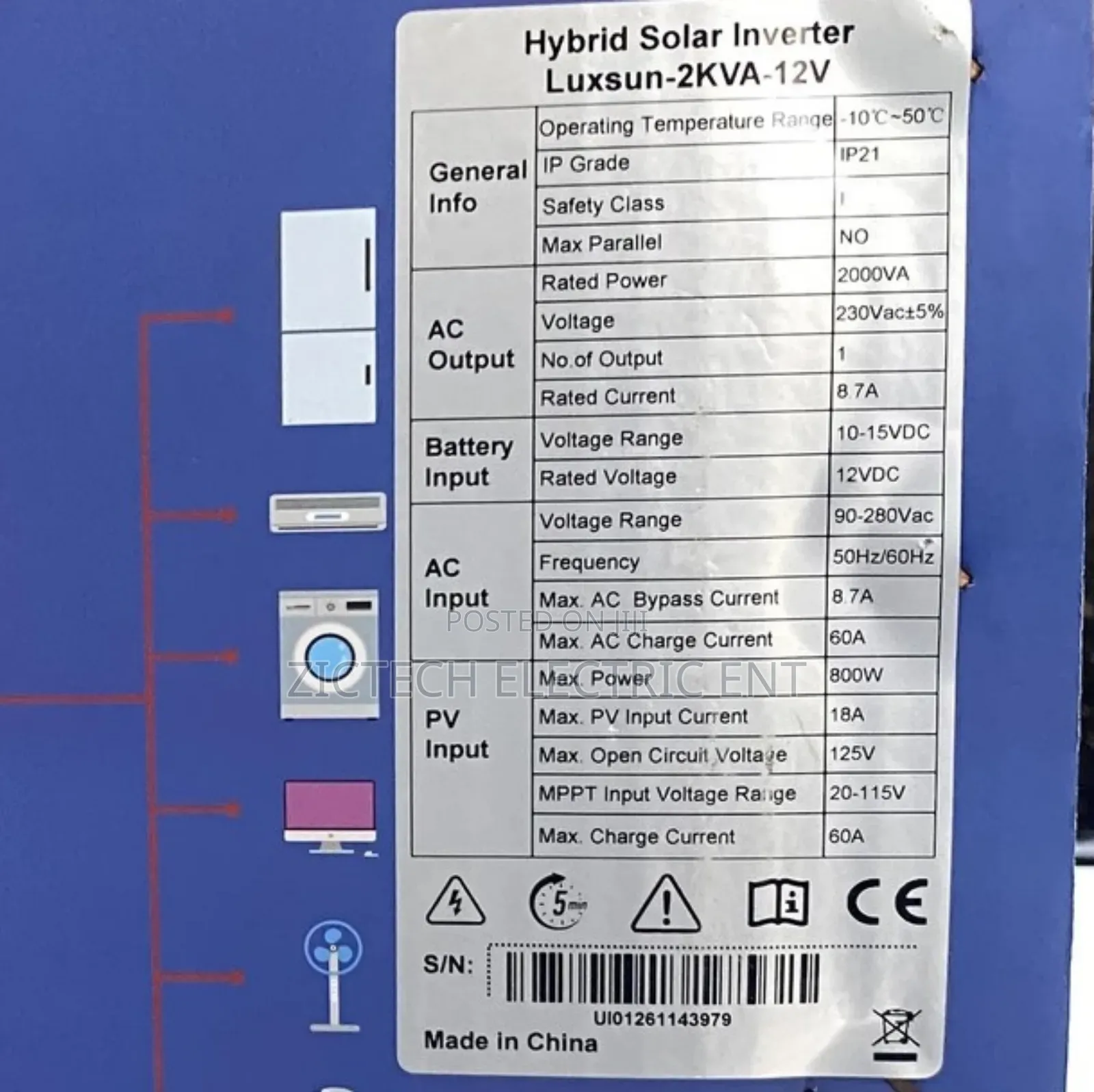 Luxsun Solar Hybrid Inverter 2kva 12vdc