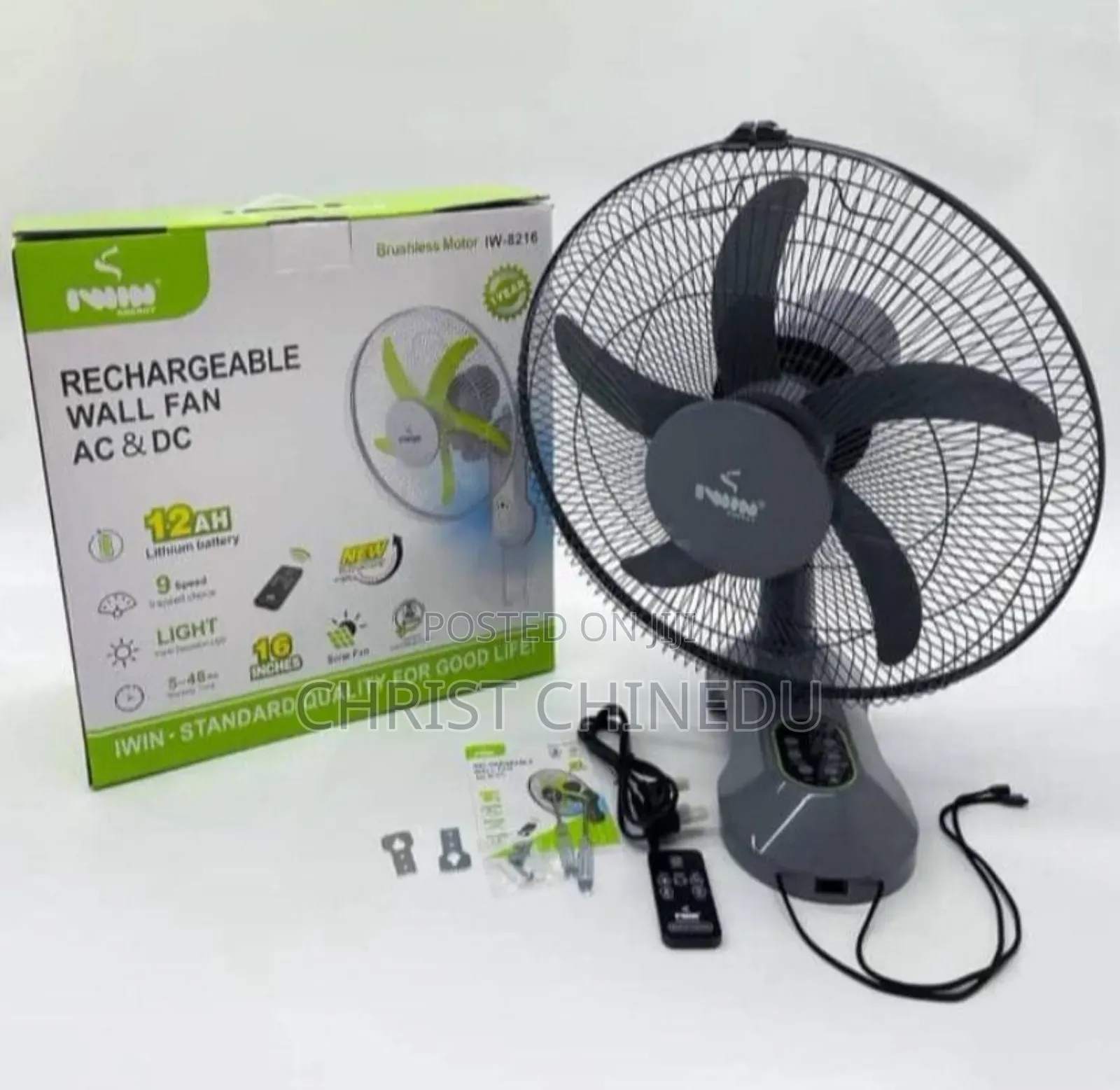Solar Rechargeable Wall Mounted Fan Made With Lithium Battery Ac/Dc