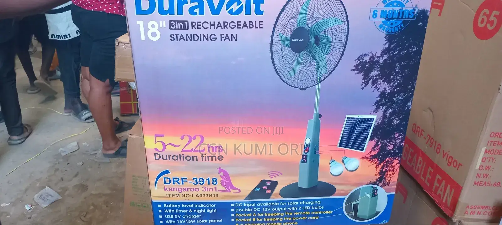 Duravolt 18-Inch 3in1 Rechargeable Fan. Drf3918 Kangaroo.