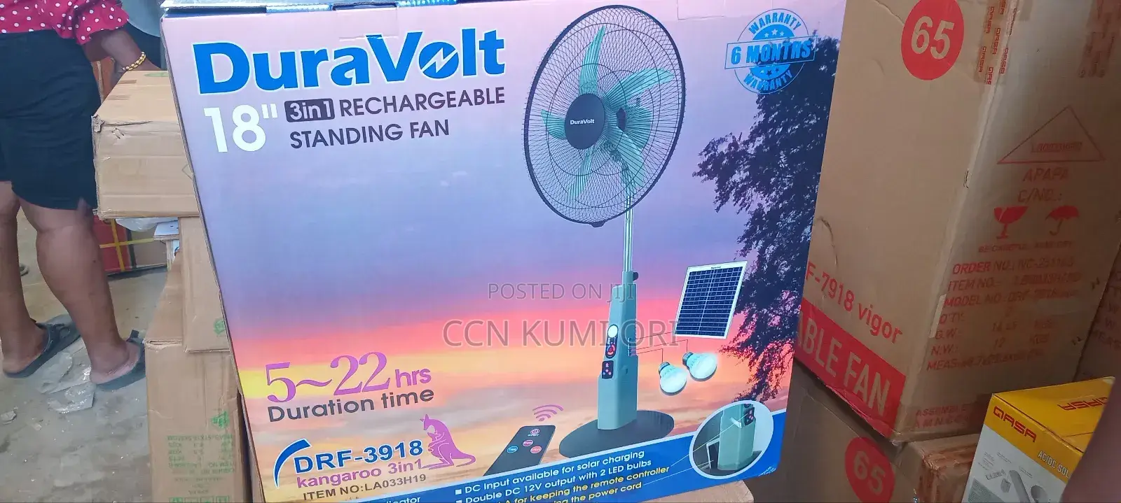 Duravolt 18-Inch 3in1 Rechargeable Fan. Drf3918 Kangaroo.