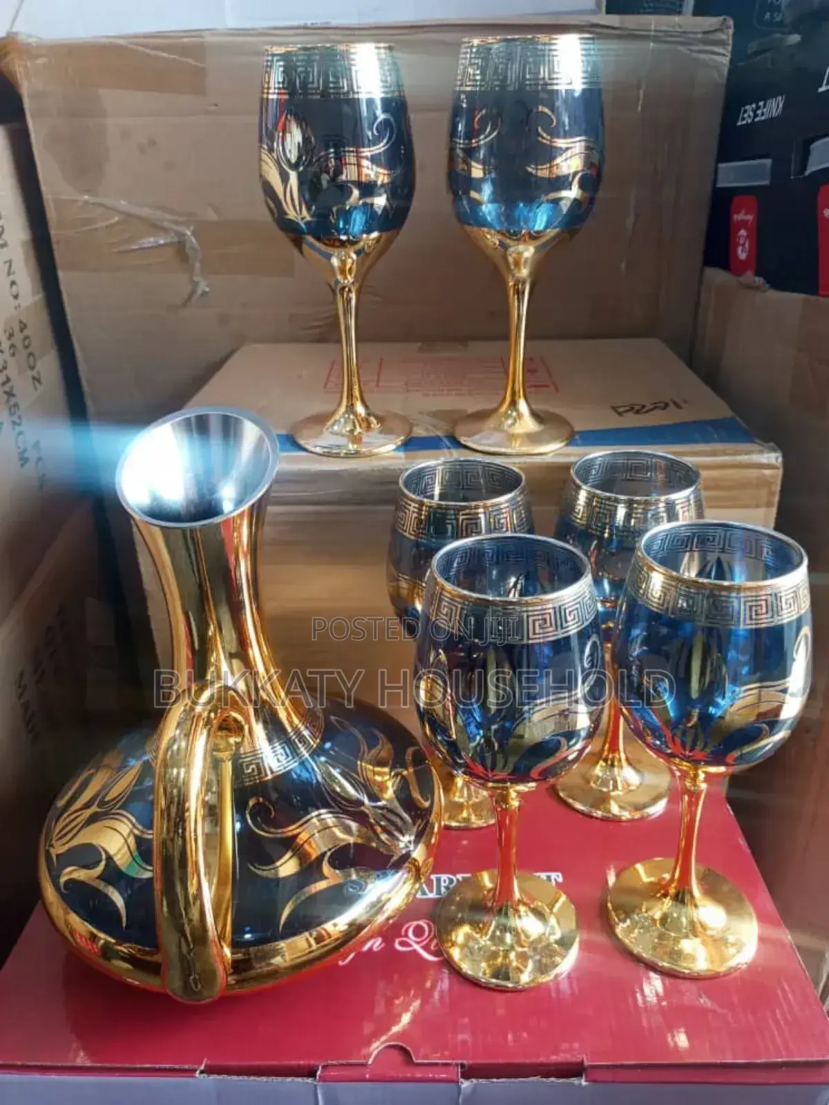 Rich Glass Cups and Glass Jug