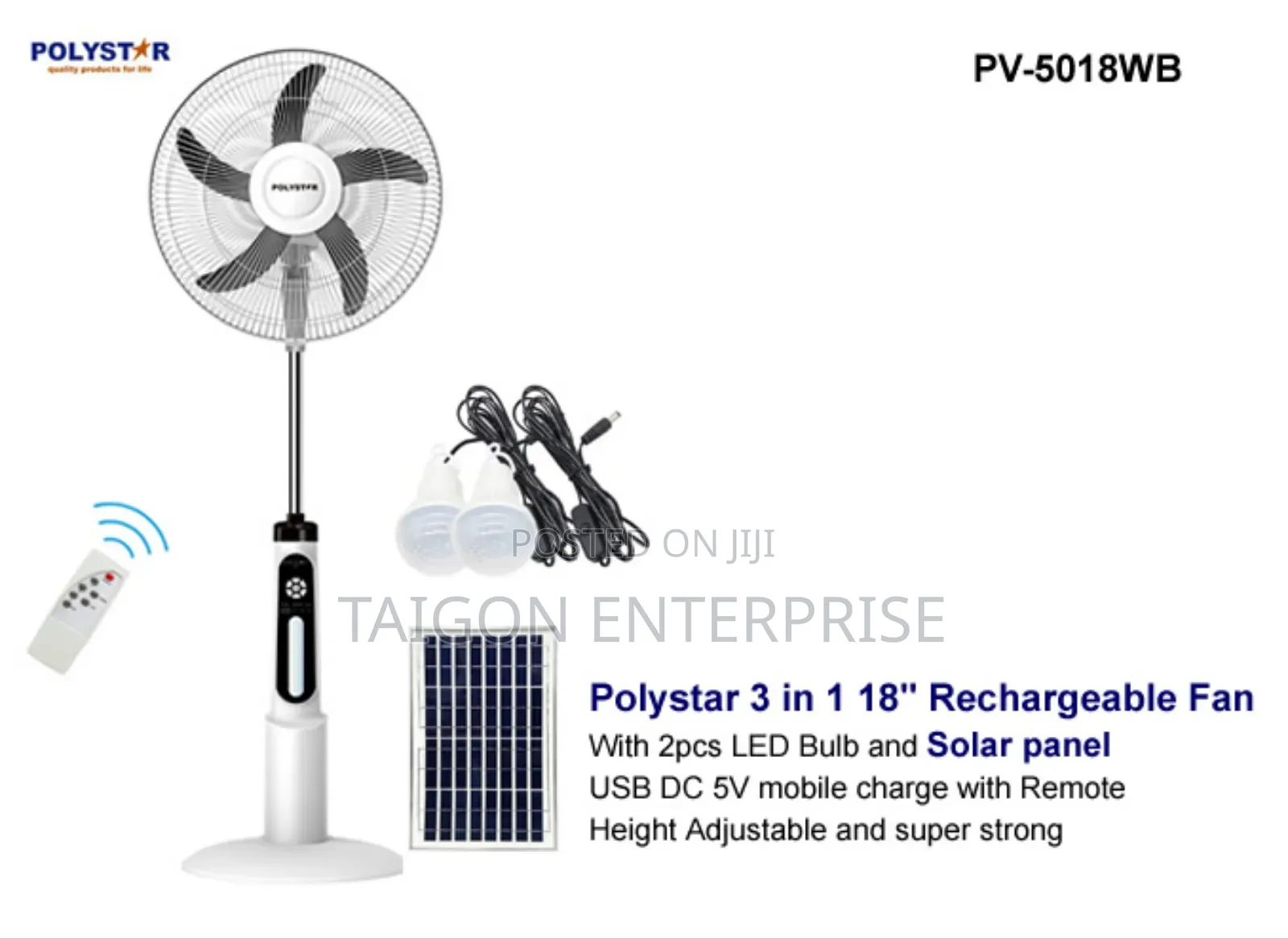 Polystar 3 in 1 18" Rechargeable Fan