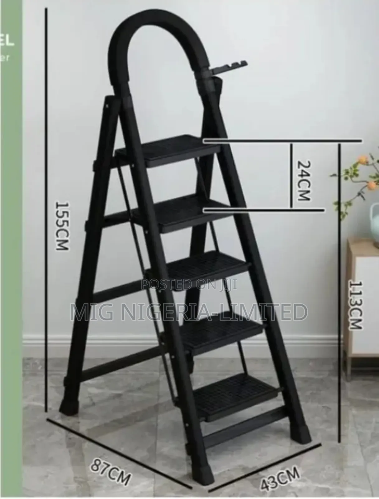 5 Step Ladder Anti-skid Strong Metal Black Colour For Home, Office