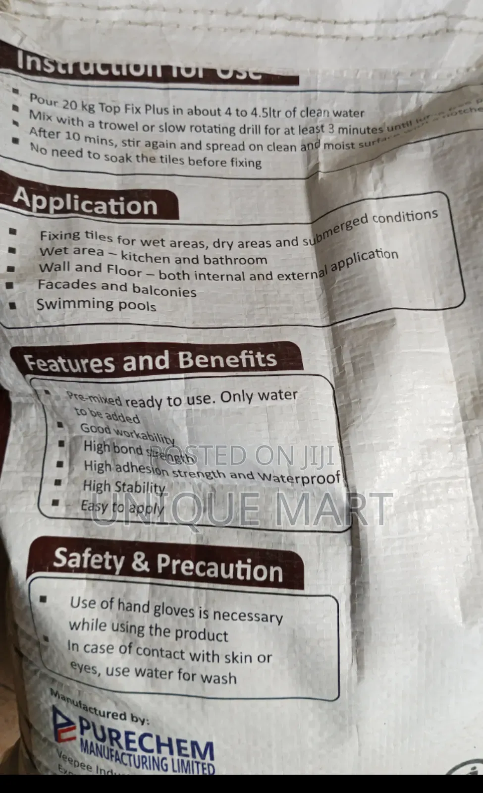 20 Kg Topfix Plus Tiles Adhesive(Gum Cement)