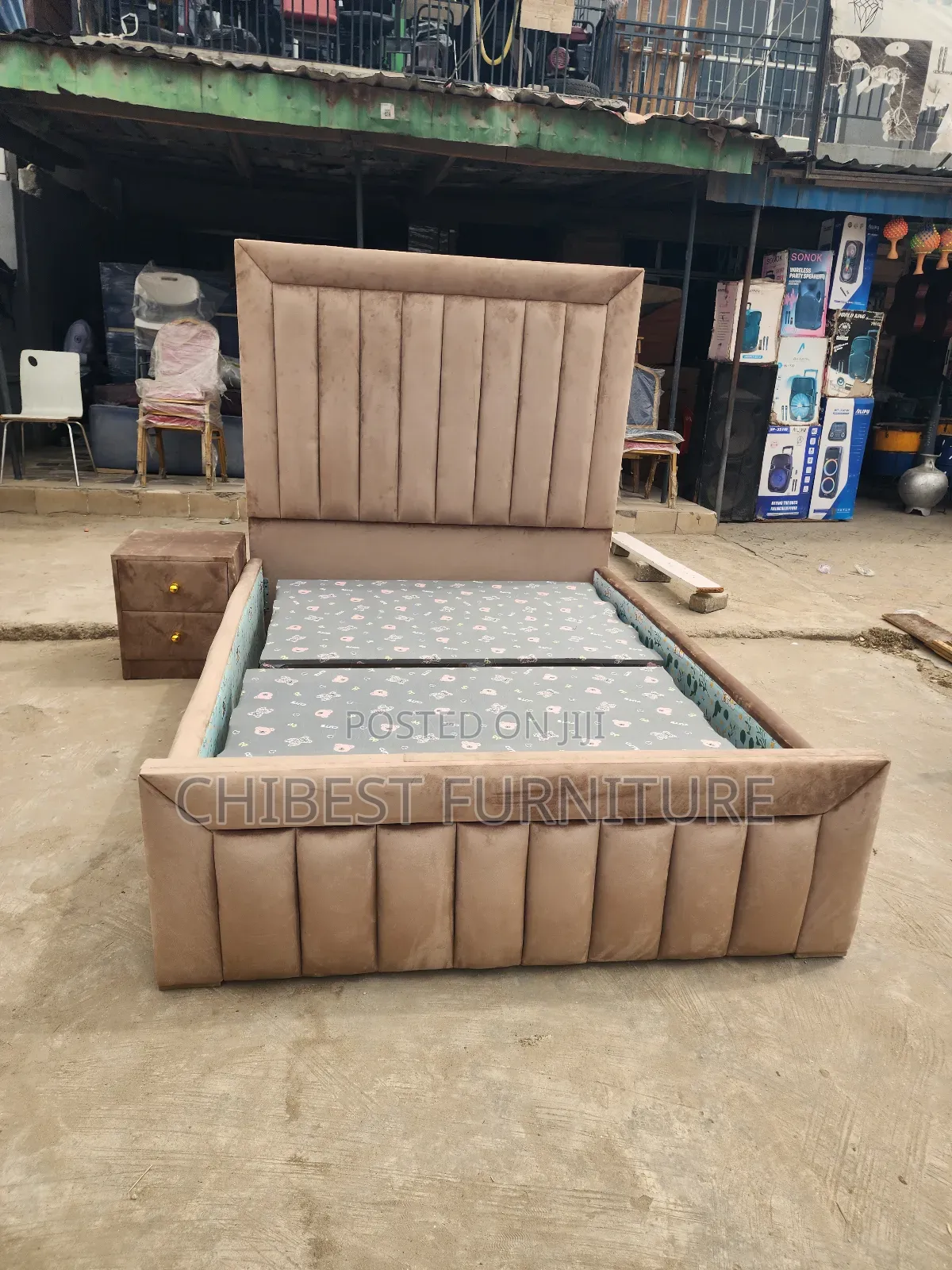4.5by6 Bed Frame With Side Cupboard