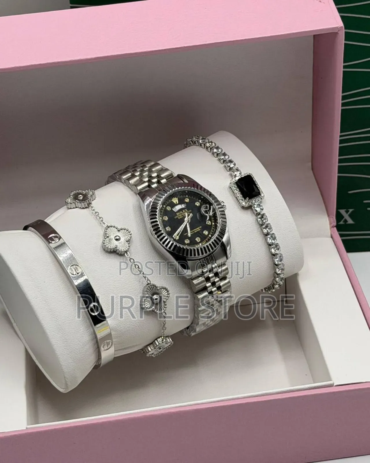 Rolex Ladies Watch and 3 Bracelets Set - In "Silver and Rosegold"