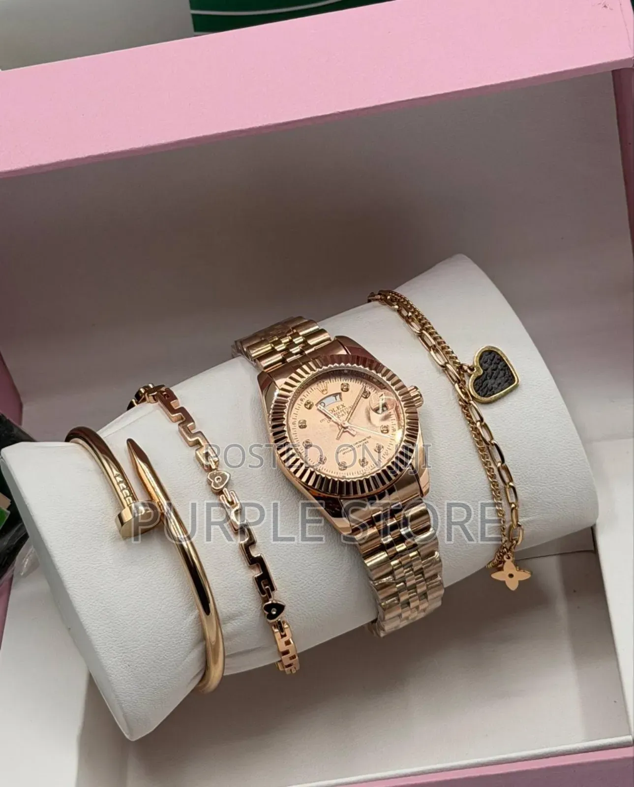 Rolex Ladies Watch and 3 Bracelets Set - In "Silver and Rosegold"