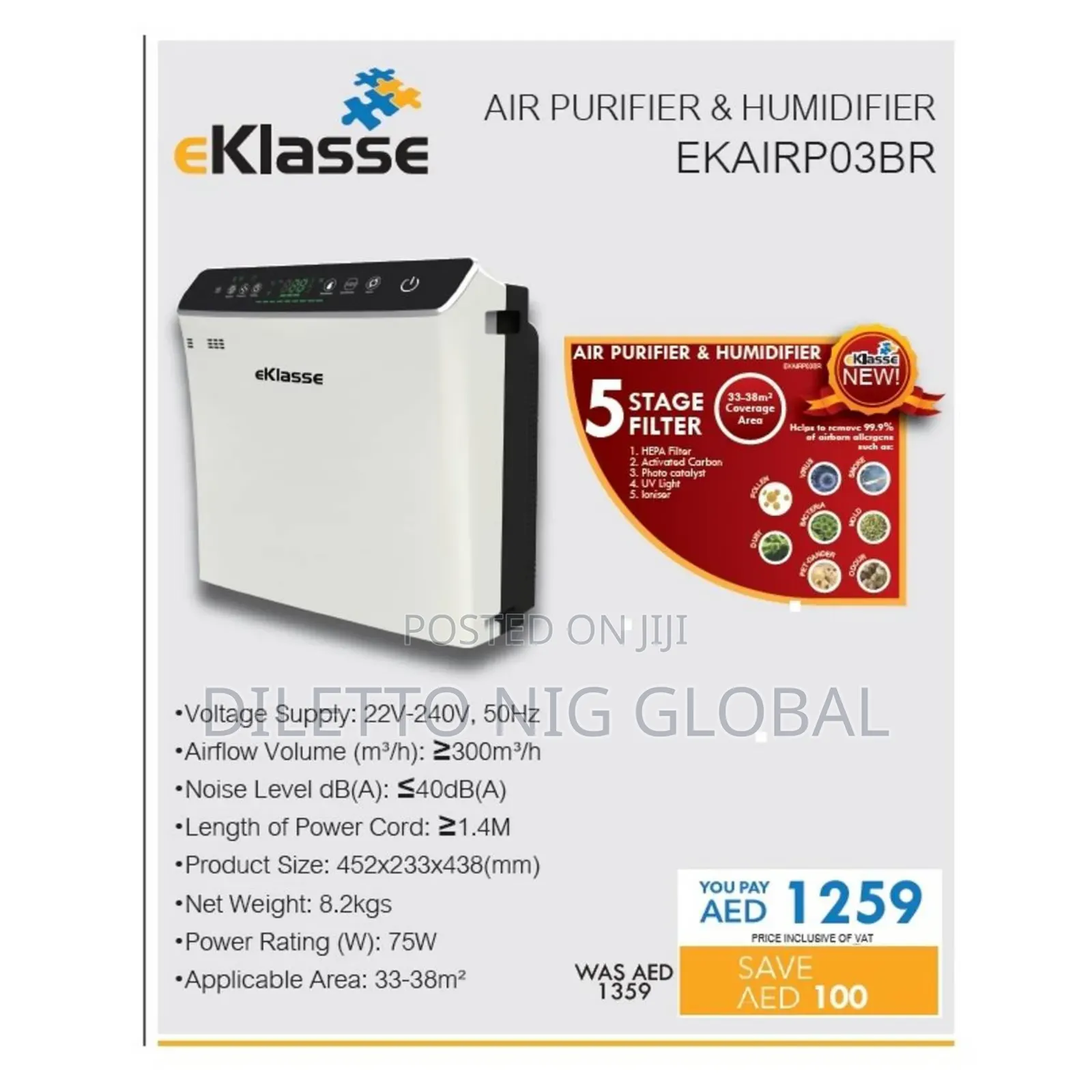 Eklasse Air Purifier With Humidifier and Hepa Filter